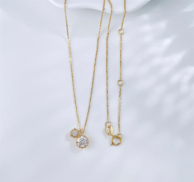 Double Round Brilliant Cut Lab Grown Diamond Minimalist Solitaire Pendant Necklace | 18K Gold