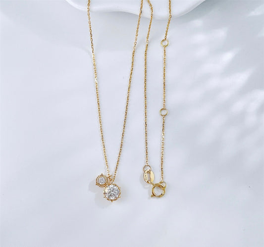 Double Round Brilliant Cut Lab Grown Diamond Minimalist Solitaire Pendant Necklace | 18K Gold