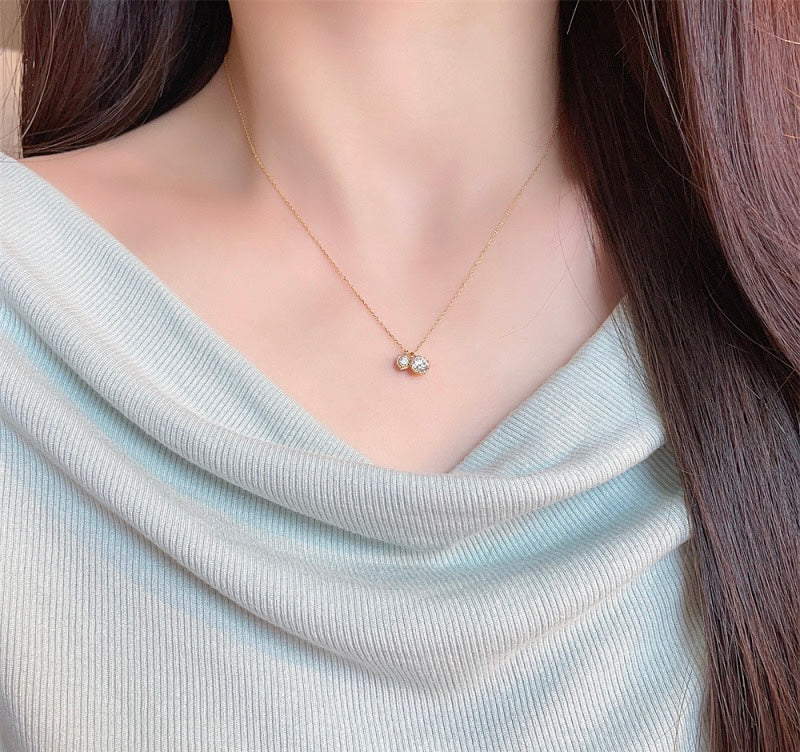 Double Round Brilliant Cut Lab Grown Diamond Minimalist Solitaire Pendant Necklace | 18K Gold