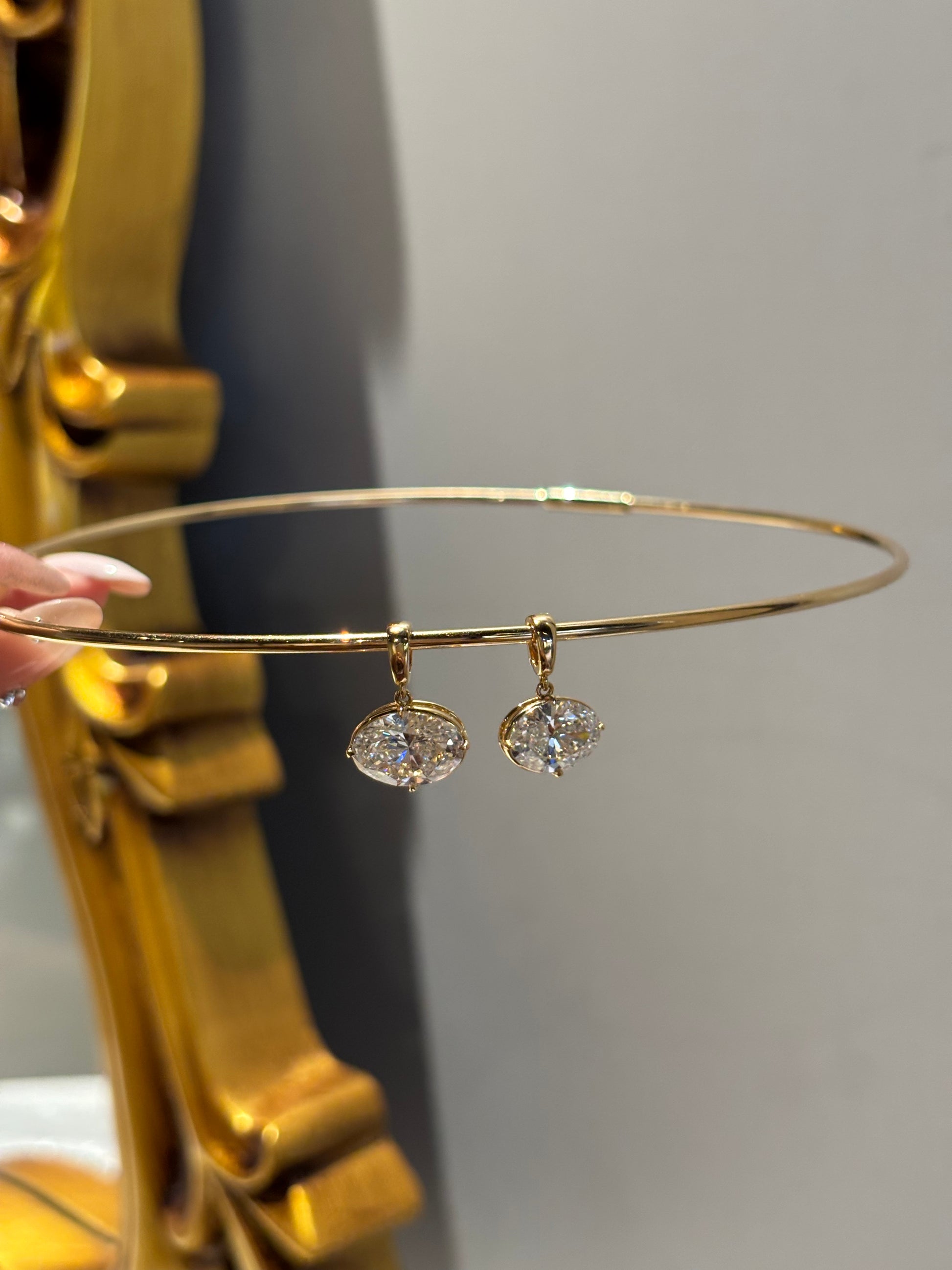 2 carat/3 carat Bezel-Set Oval Lab Grown Diamond Minimalist Solitaire Pendant Charm | 18K Gold