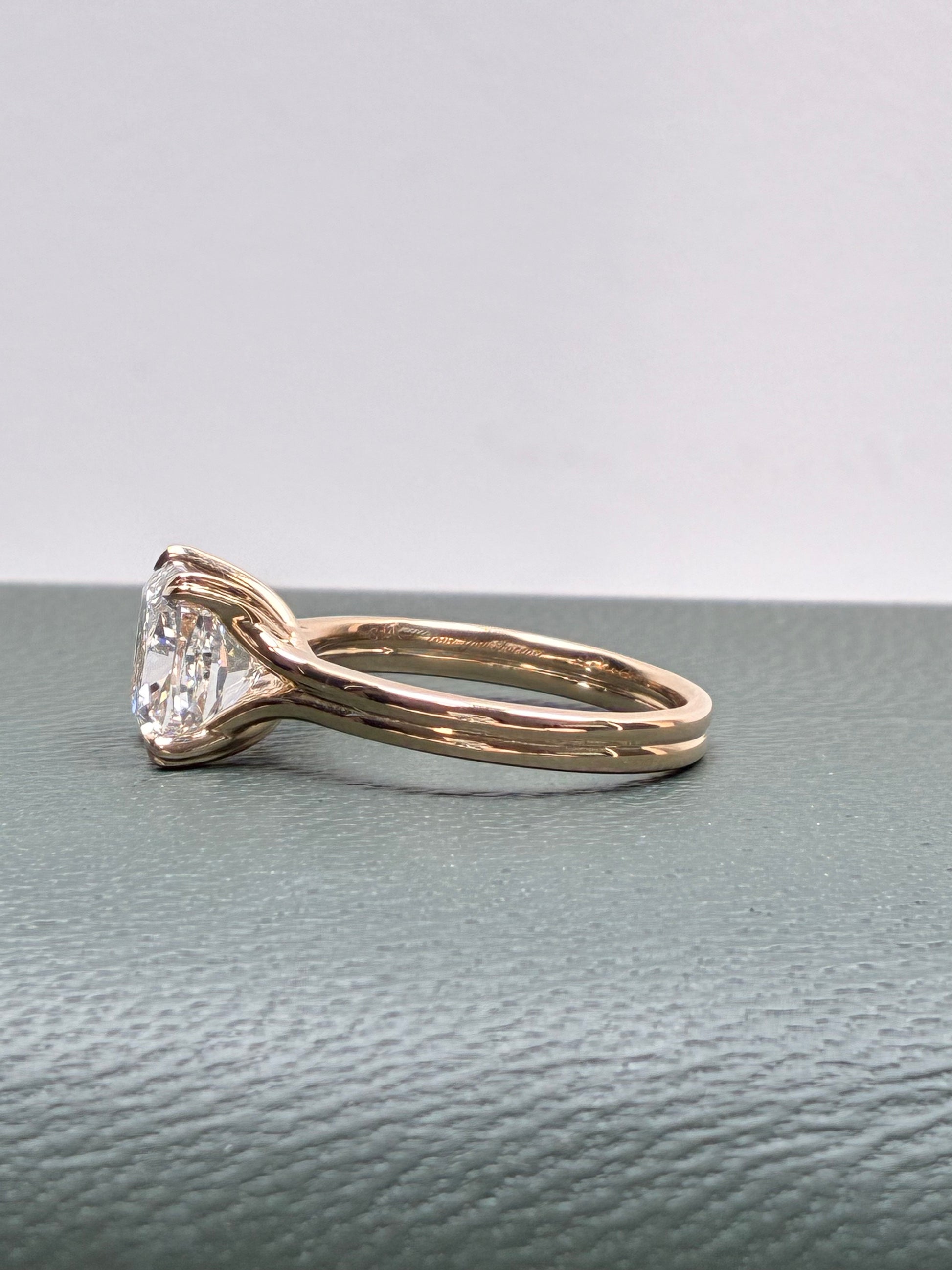 4CT Cushion Cut Lab Grown Diamond Solitaire Engagement Ring | Split Shank Four Prong | 14K Yellow Gold