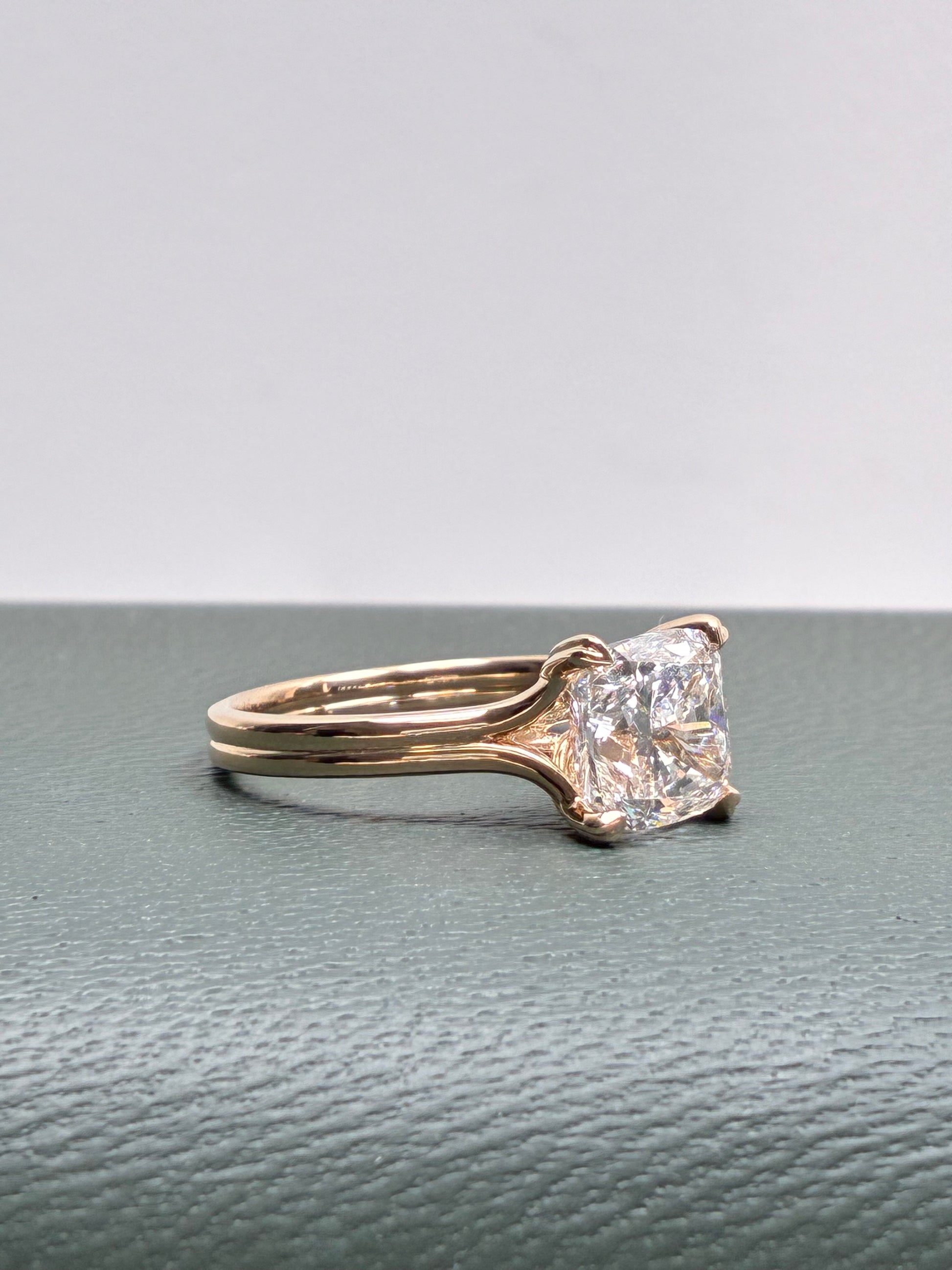 4CT Cushion Cut Lab Grown Diamond Solitaire Engagement Ring | Split Shank Four Prong | 14K Yellow Gold