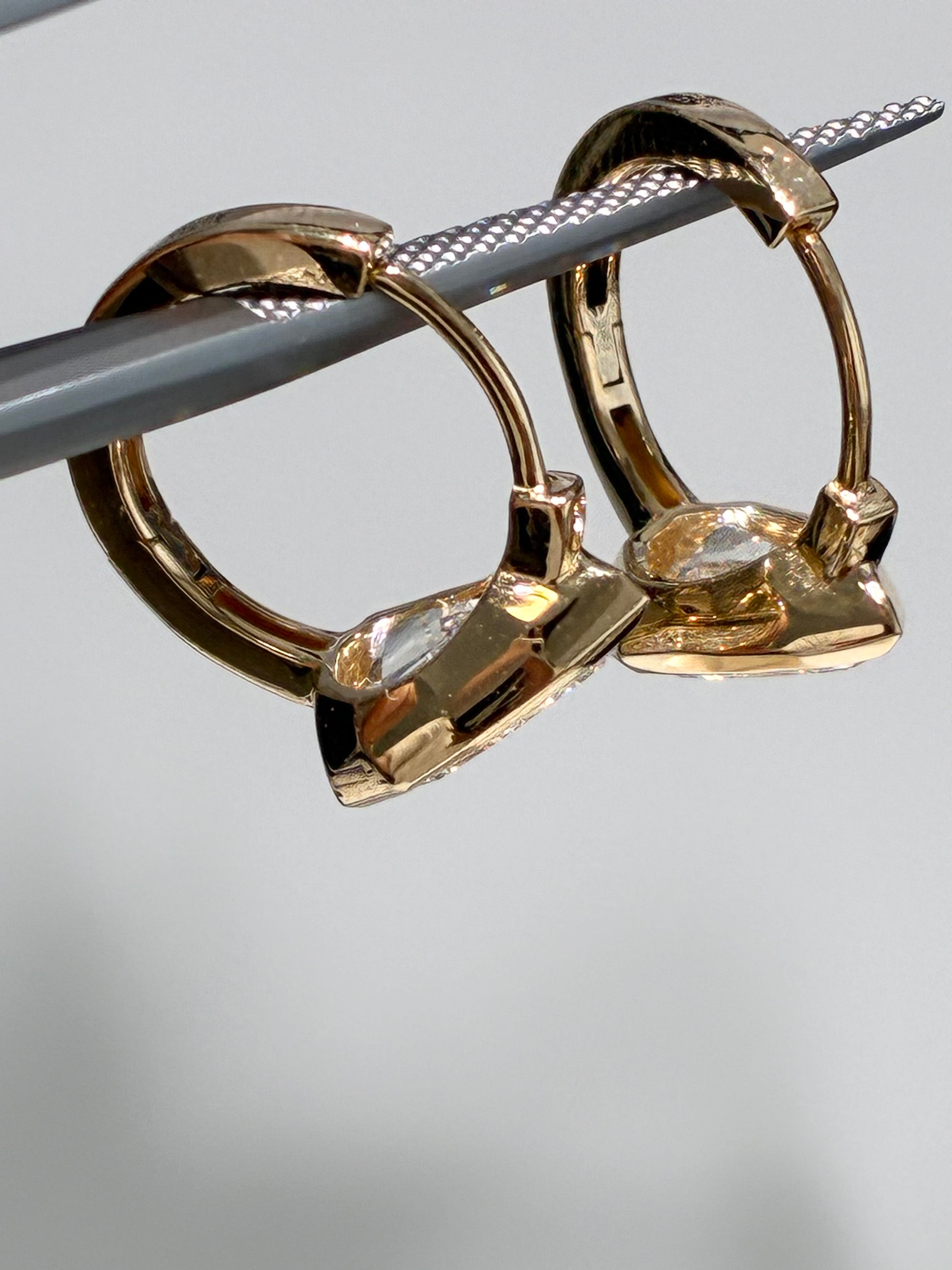 Pear Step Cut Lab Grown Diamond Bezel Drop Earrings | Solid 18K Yellow Gold Handcrafted Geometric Dangle Earrings