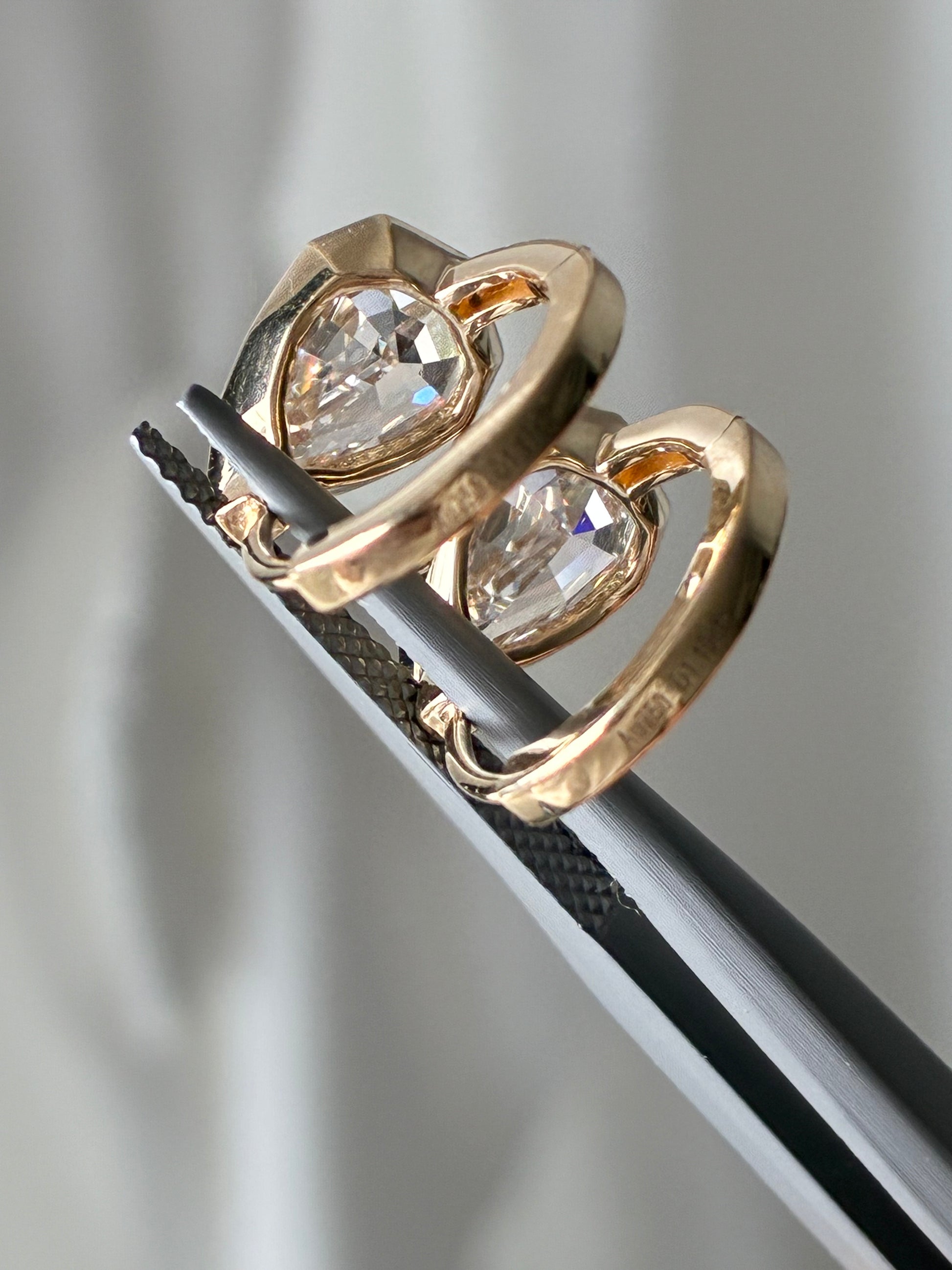 Pear Step Cut Lab Grown Diamond Bezel Drop Earrings | Solid 18K Yellow Gold Handcrafted Geometric Dangle Earrings