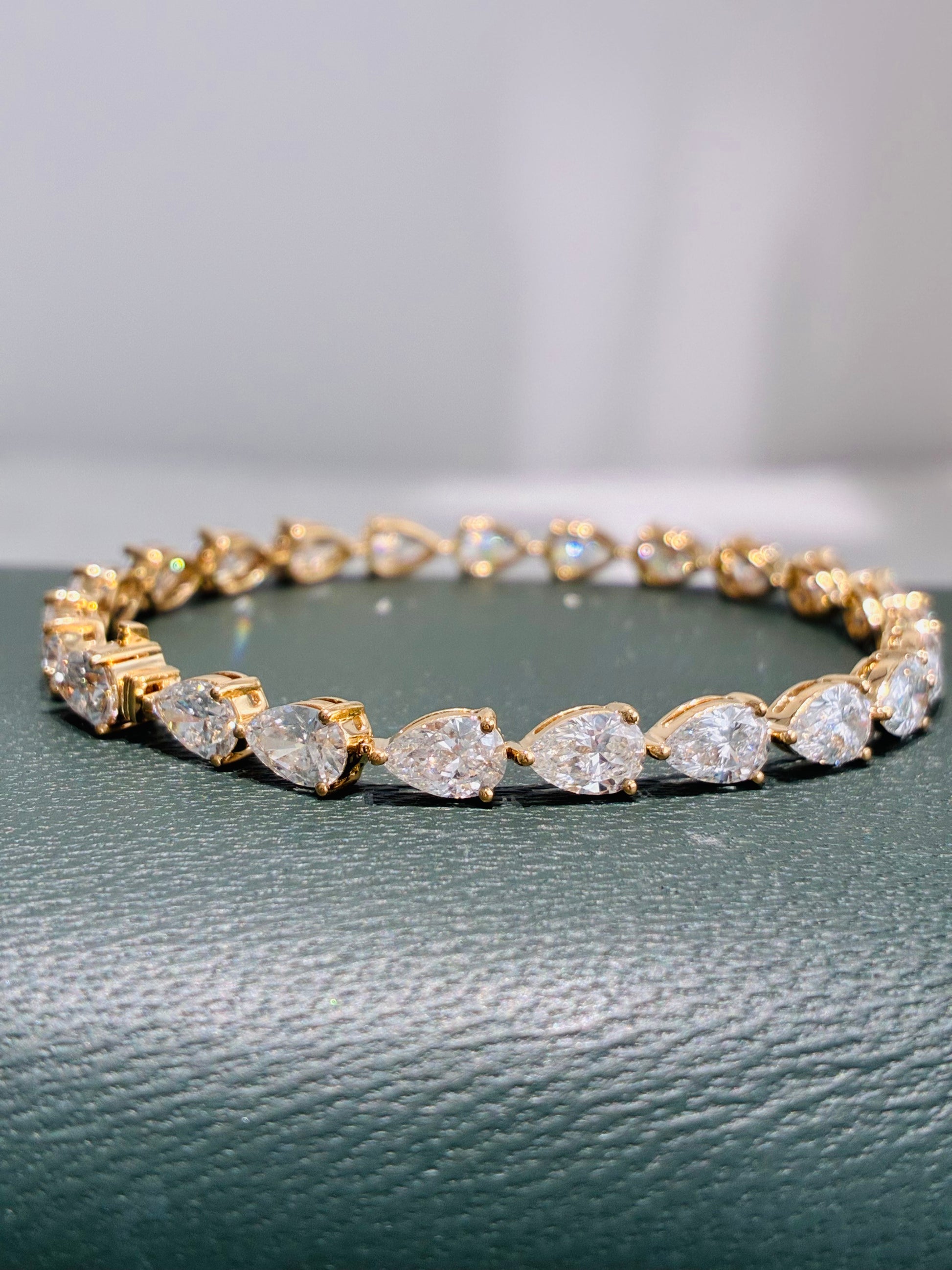0.5CT Per Stone Pear Cut Lab Grown Diamond Tennis Bracelet | Solid 14K Yellow Gold Handmade Four Prong Full Eternity Bracelet