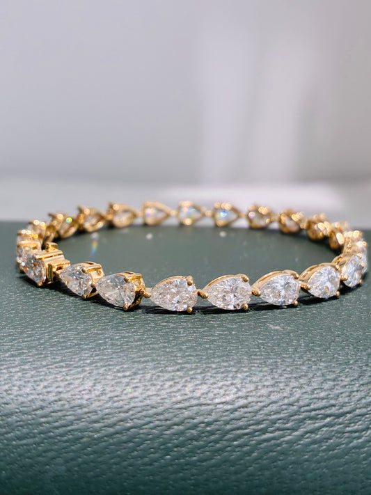 0.5CT Per Stone Pear Cut Lab Grown Diamond Tennis Bracelet | Solid 14K Yellow Gold Handmade Four Prong Full Eternity Bracelet