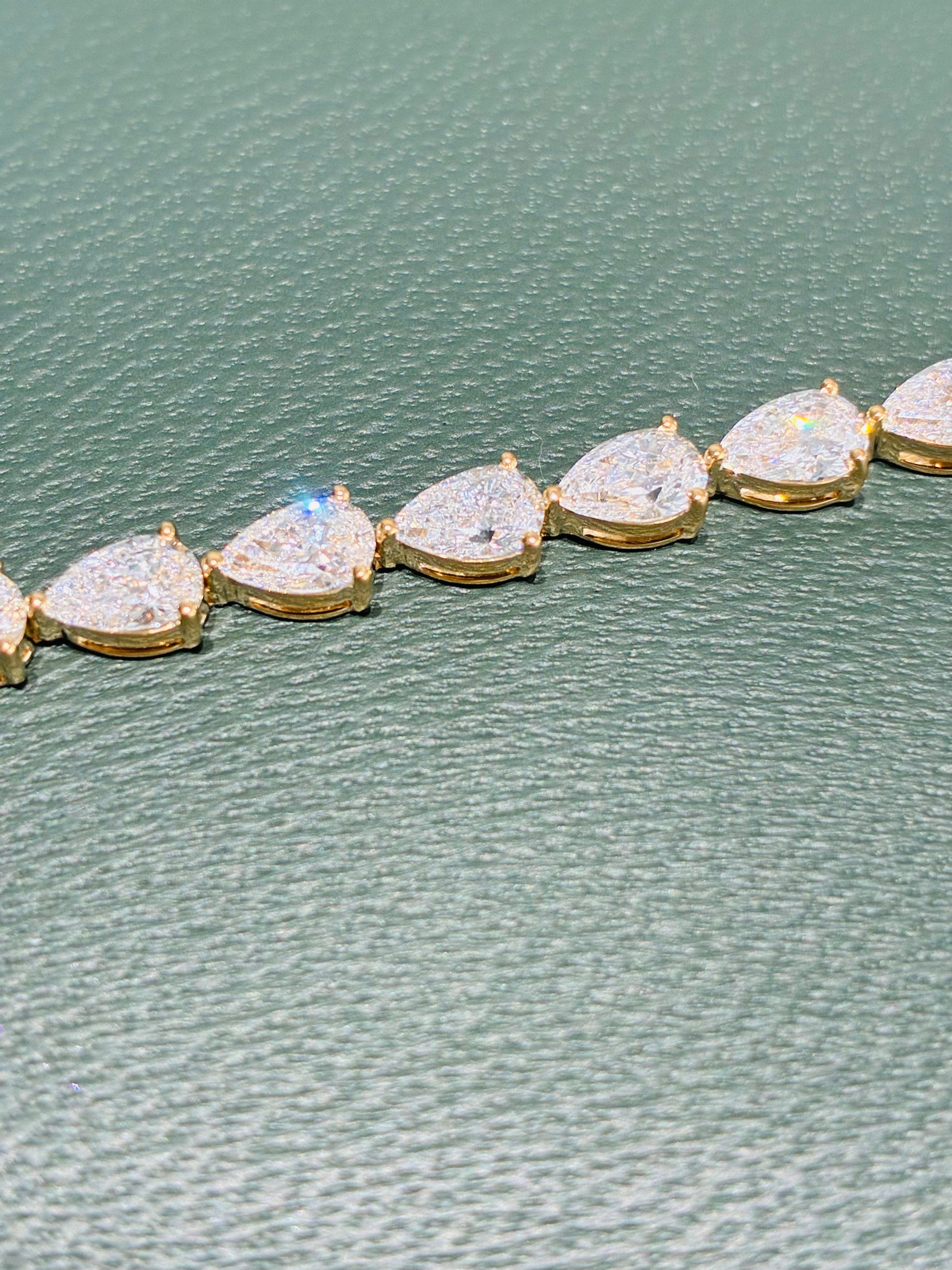 0.5CT Per Stone Pear Cut Lab Grown Diamond Tennis Bracelet | Solid 14K Yellow Gold Handmade Four Prong Full Eternity Bracelet