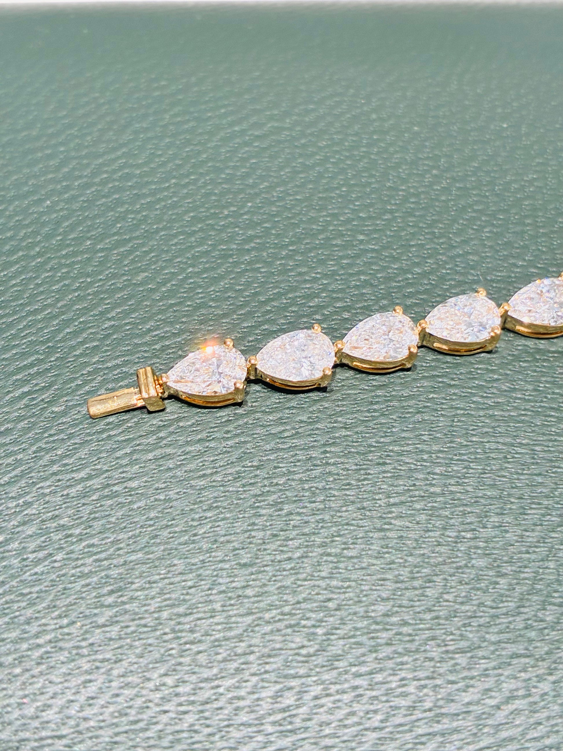 0.5CT Per Stone Pear Cut Lab Grown Diamond Tennis Bracelet | Solid 14K Yellow Gold Handmade Four Prong Full Eternity Bracelet