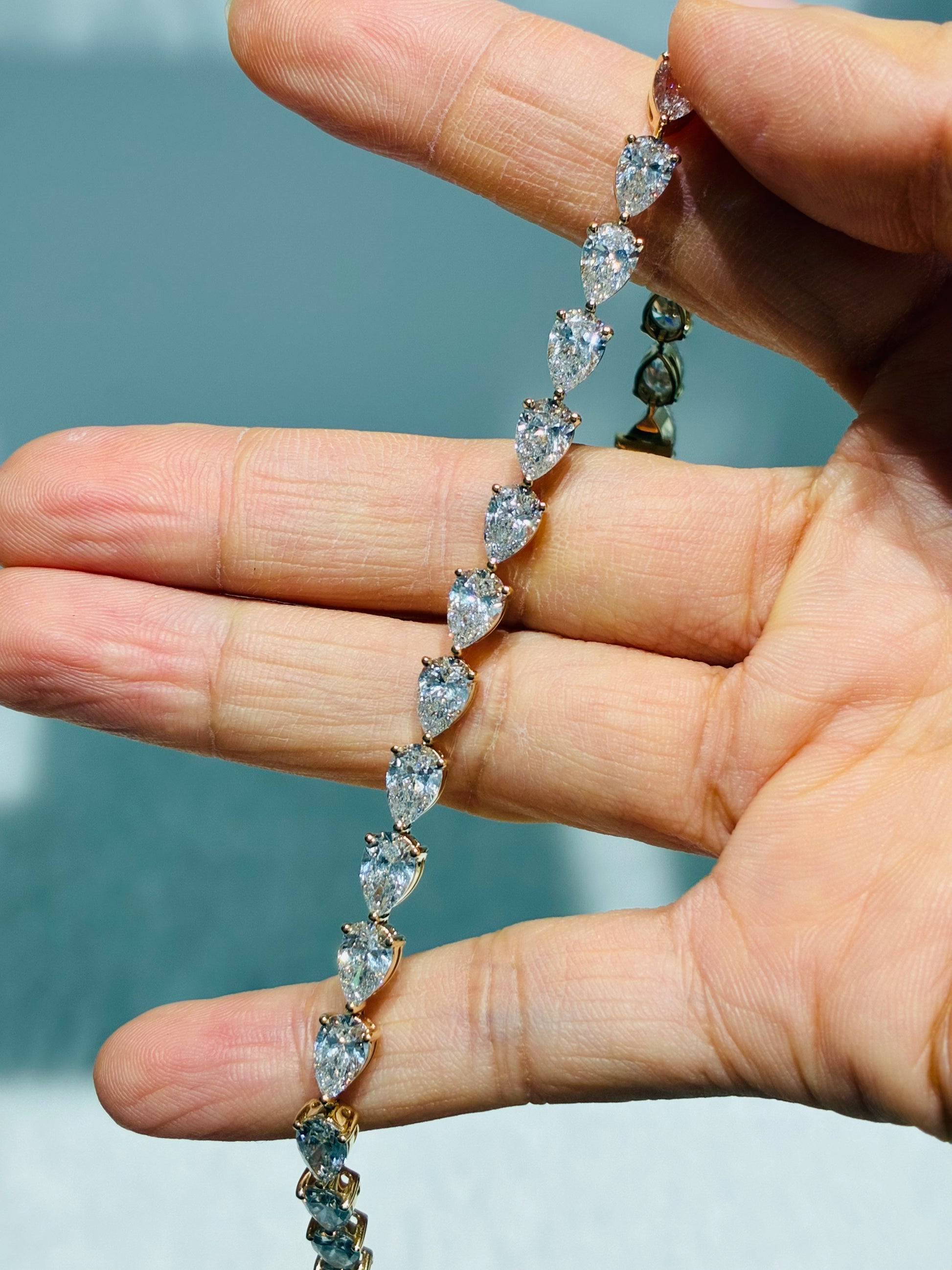 0.5CT Per Stone Pear Cut Lab Grown Diamond Tennis Bracelet | Solid 14K Yellow Gold Handmade Four Prong Full Eternity Bracelet