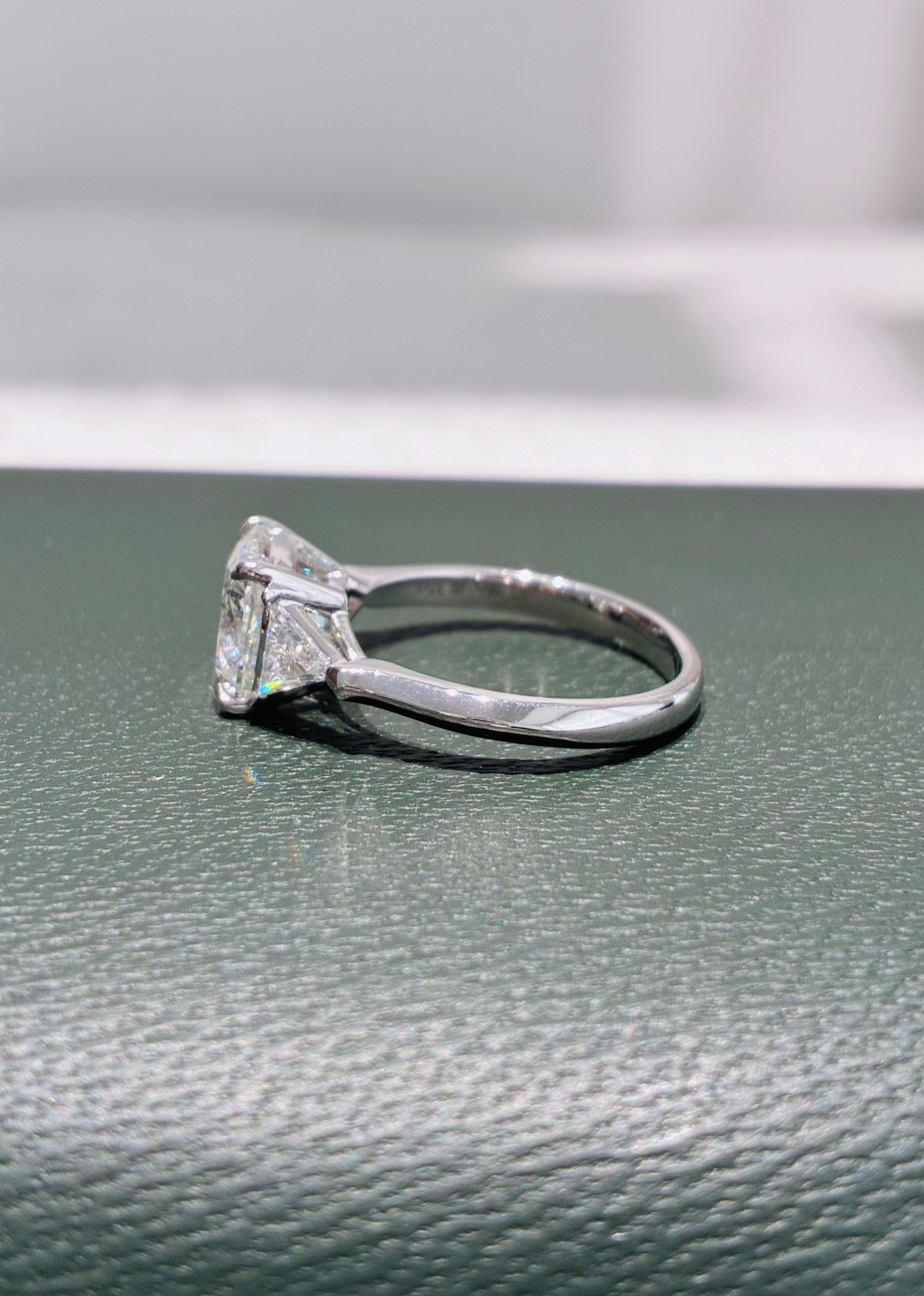 Cushion Cut Three Stone Lab Grown Diamond Engagement Ring | Solid 14K White Gold Sleek Plain Shank Solitaire Wedding Ring