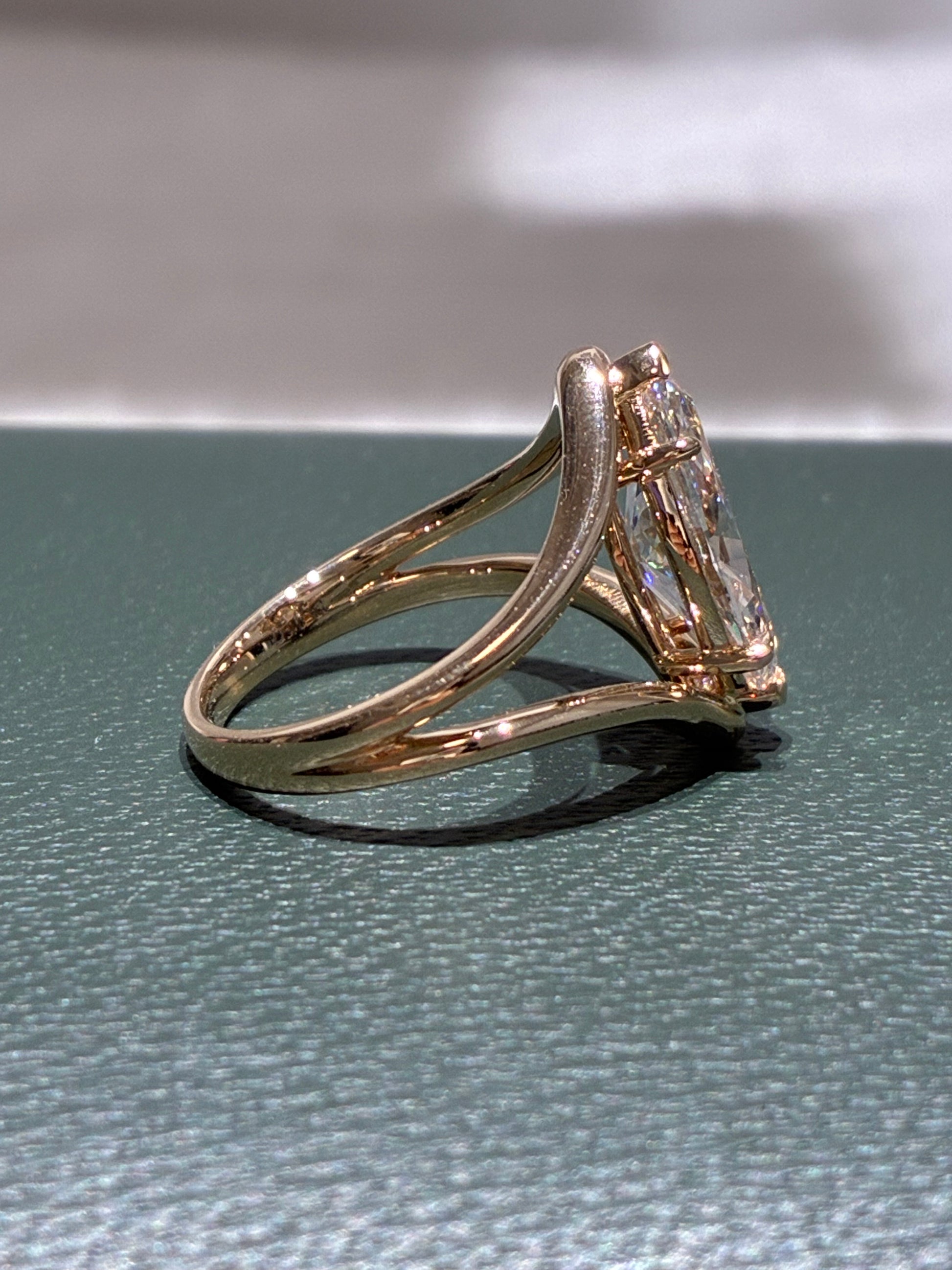 3CT Marquise Cut Lab Grown Diamond | Geometric Open Split Shank Solitaire |18K Yellow Gold