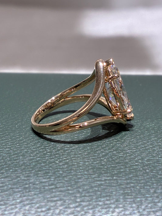 3CT Marquise Cut Lab Grown Diamond | Geometric Open Split Shank Solitaire |18K Yellow Gold