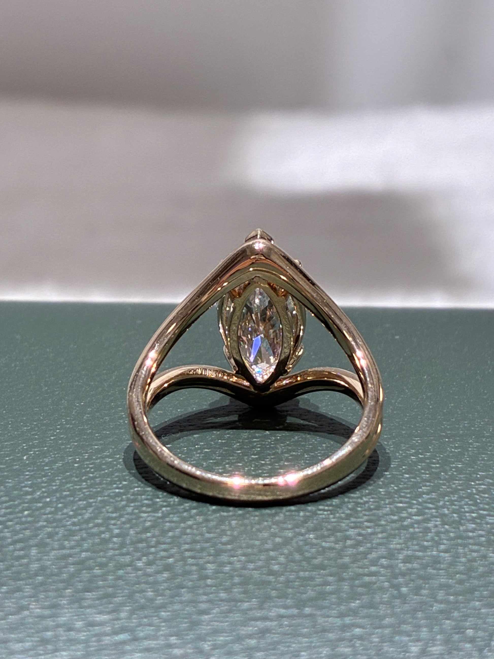 3CT Marquise Cut Lab Grown Diamond | Geometric Open Split Shank Solitaire |18K Yellow Gold