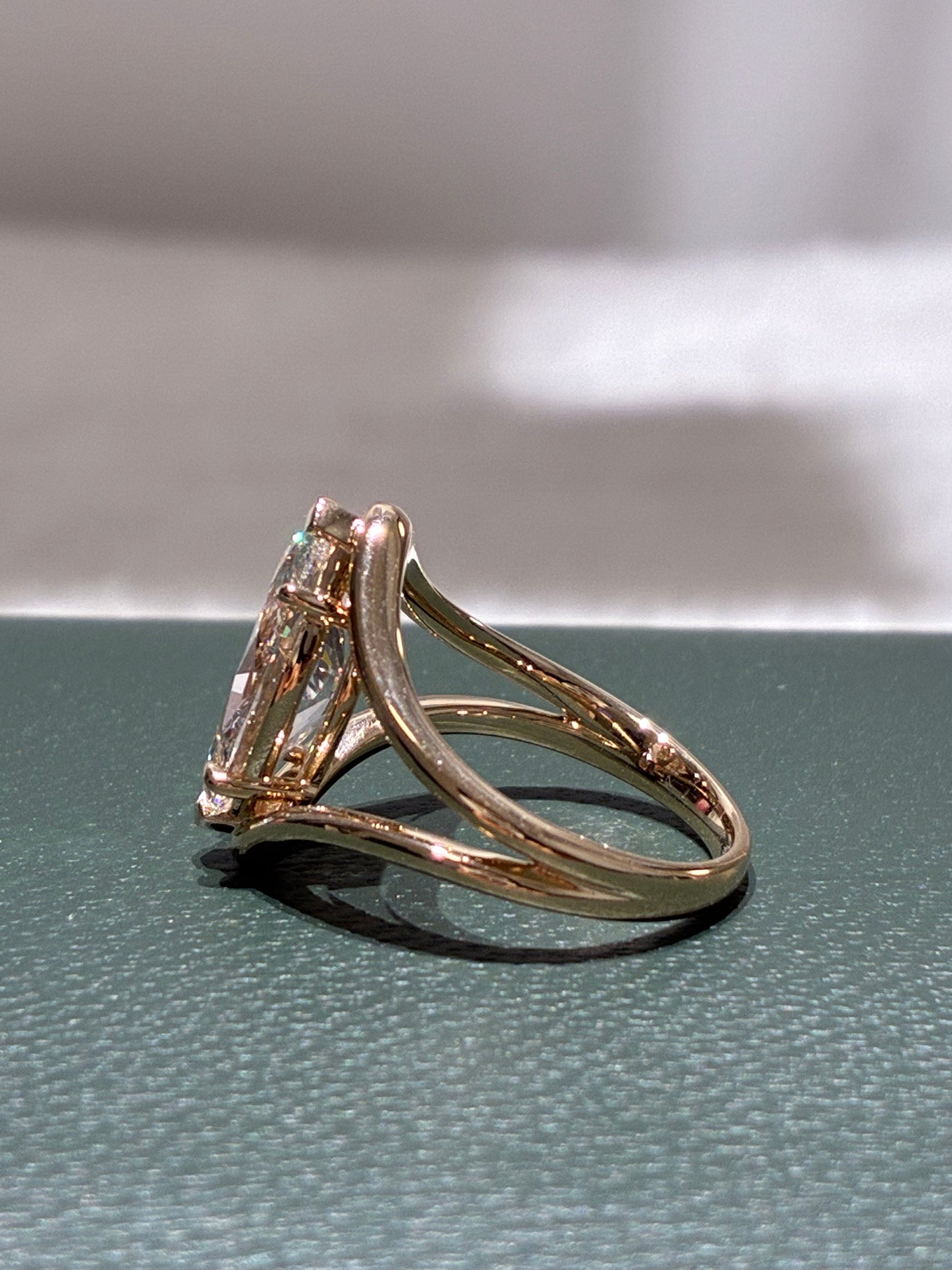 3CT Marquise Cut Lab Grown Diamond | Geometric Open Split Shank Solitaire |18K Yellow Gold