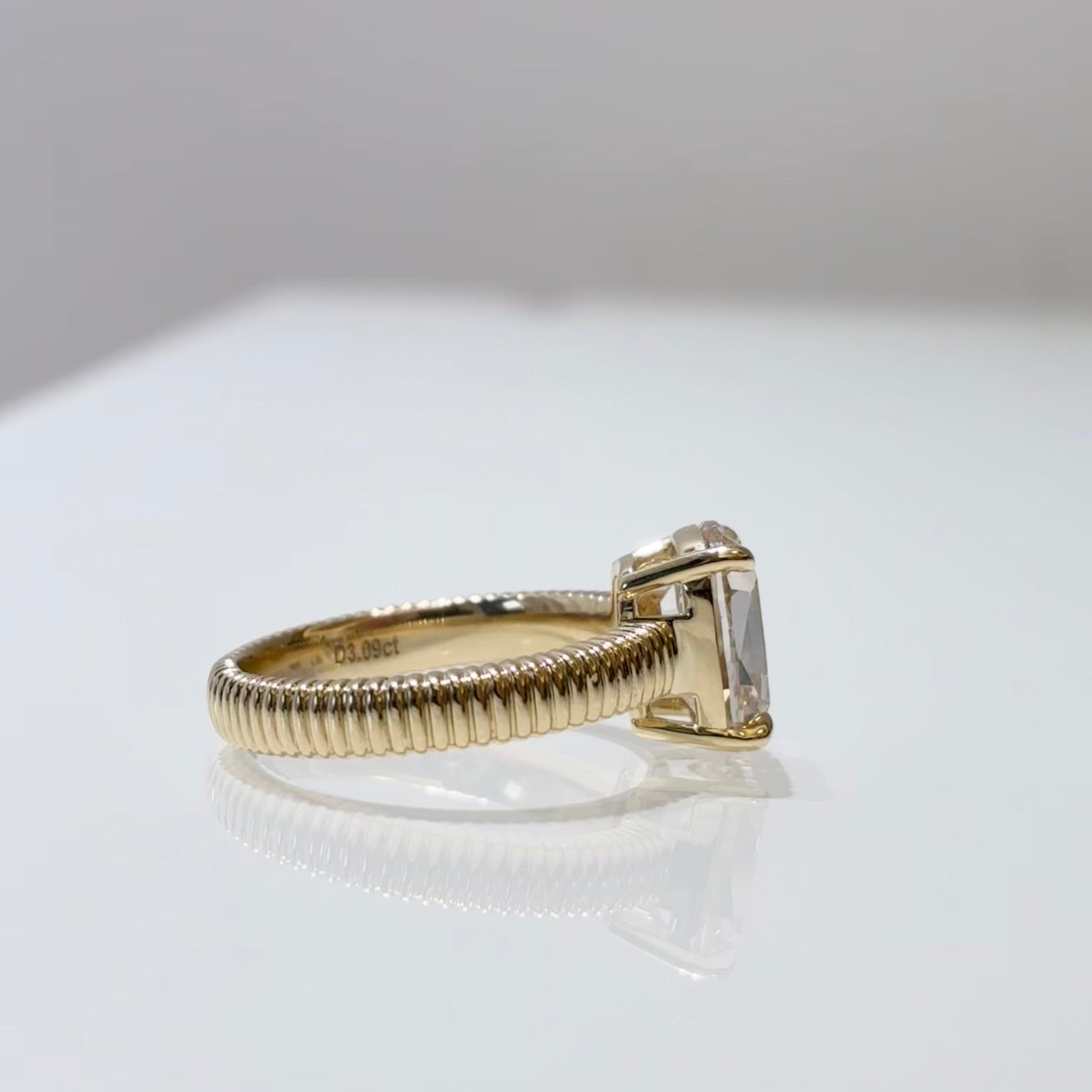 Cushion Cut Champagne Lab Grown Diamond | Vintage Ribbed Shank Solitaire Ring | 14K Gold