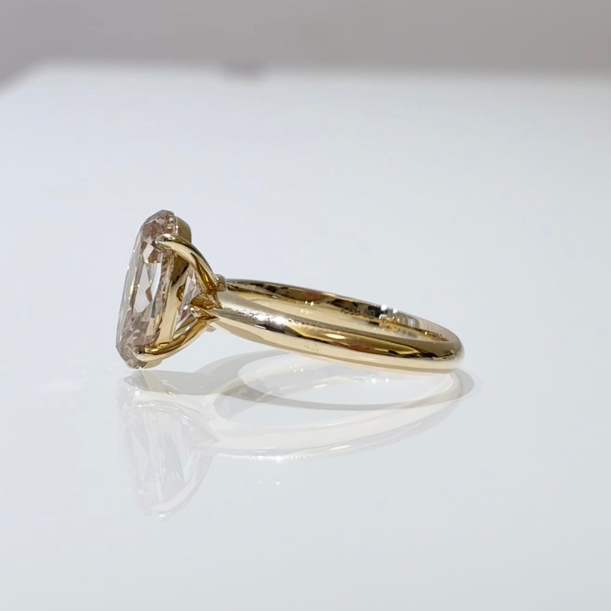 Oval Champagne Lab Diamond Solitaire Ring | Simple Smooth Band | 14K Gold
