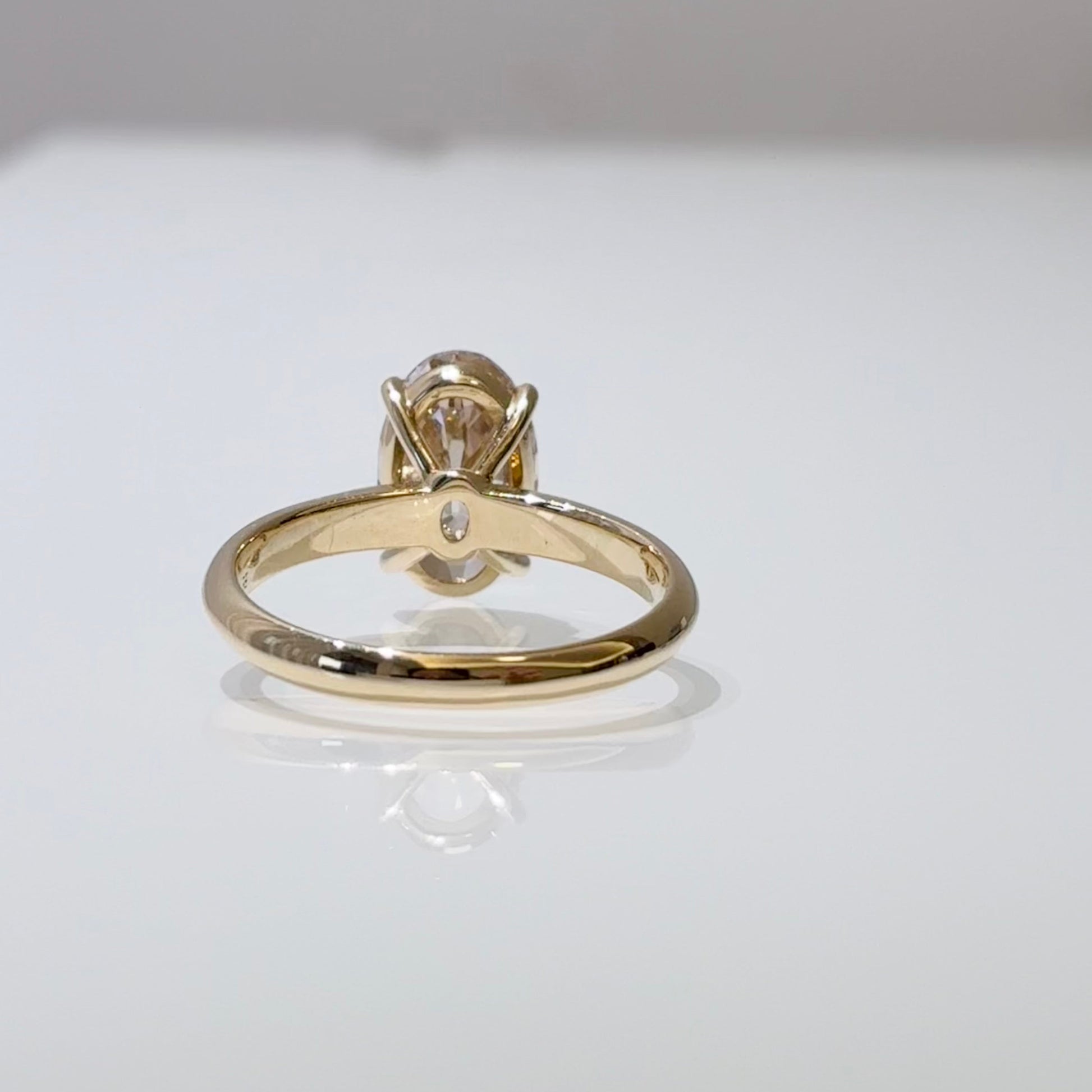 Oval Champagne Lab Diamond Solitaire Ring | Simple Smooth Band | 14K Gold