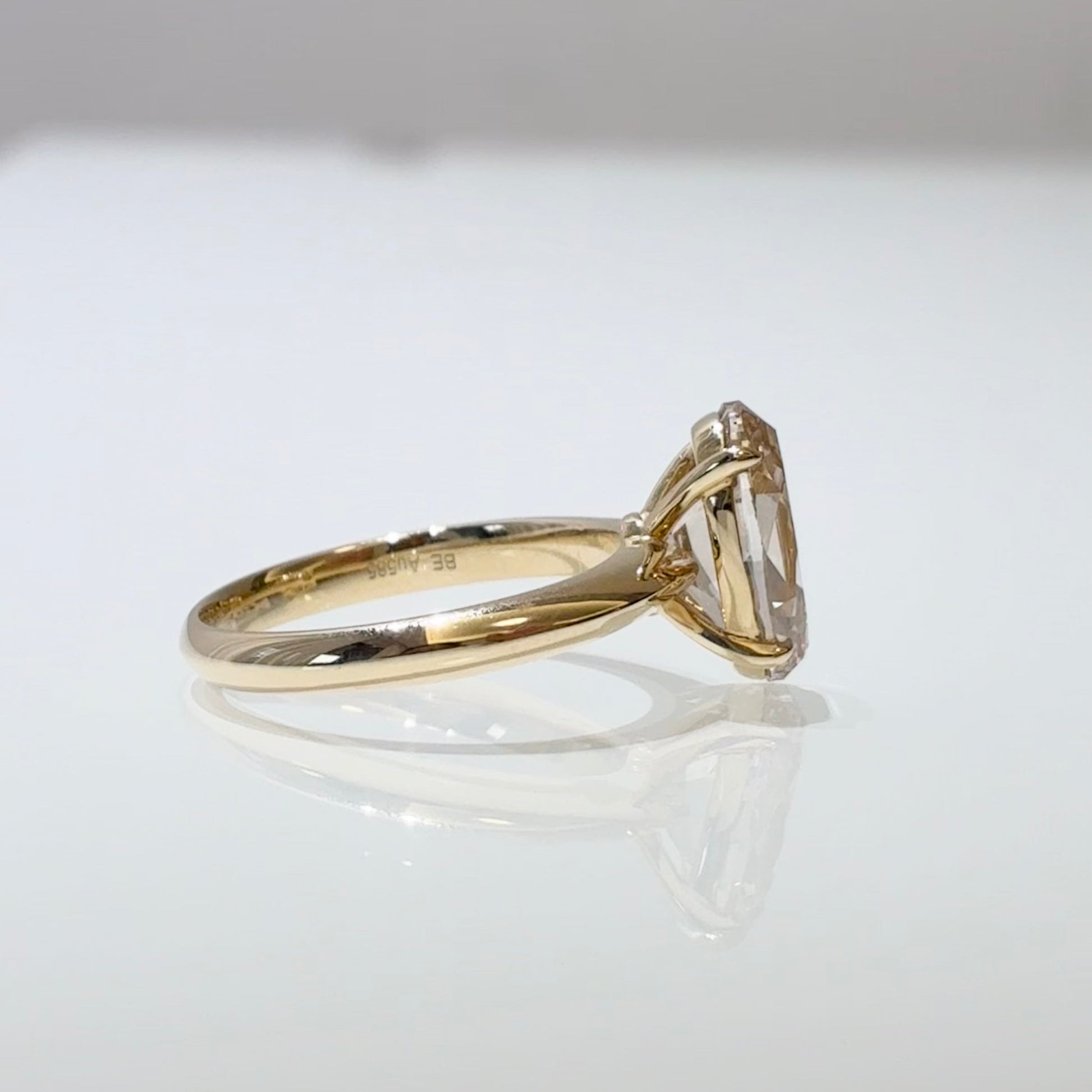 Oval Champagne Lab Diamond Solitaire Ring | Simple Smooth Band | 14K Gold