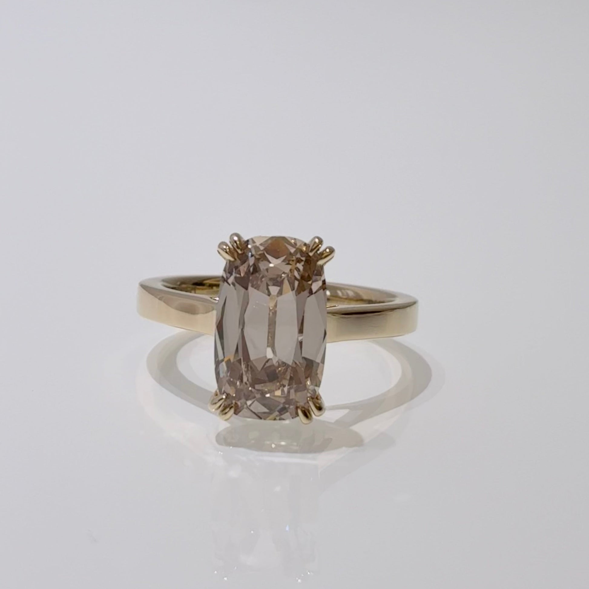 Elongated Cushion Champagne Lab Diamond Solitaire Ring | Smooth Plain Band | 14K Gold