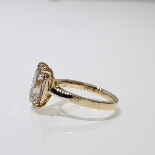 Elongated Cushion Champagne Lab Diamond Solitaire Ring | Smooth Plain Band | 14K Gold