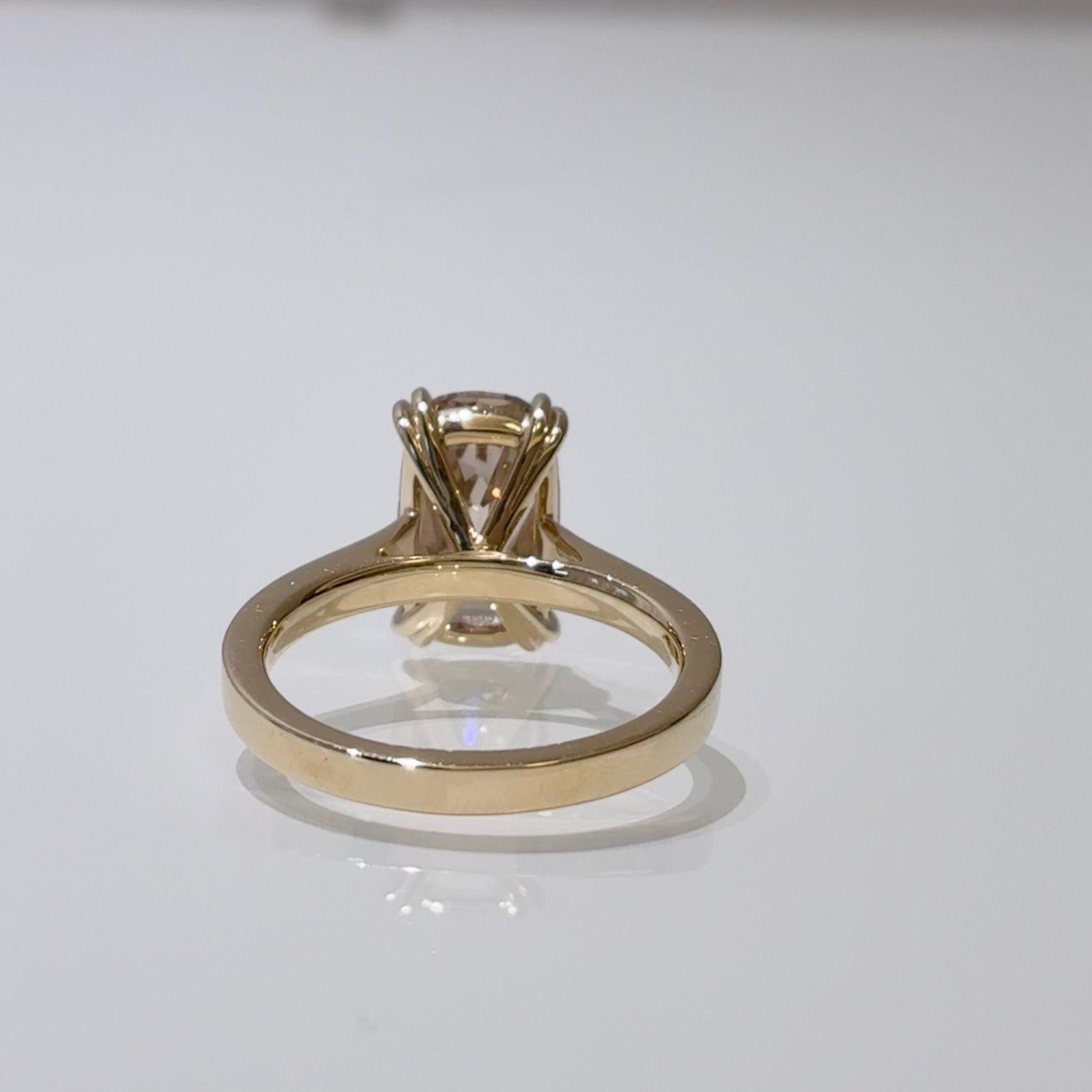 Elongated Cushion Champagne Lab Diamond Solitaire Ring | Smooth Plain Band | 14K Gold