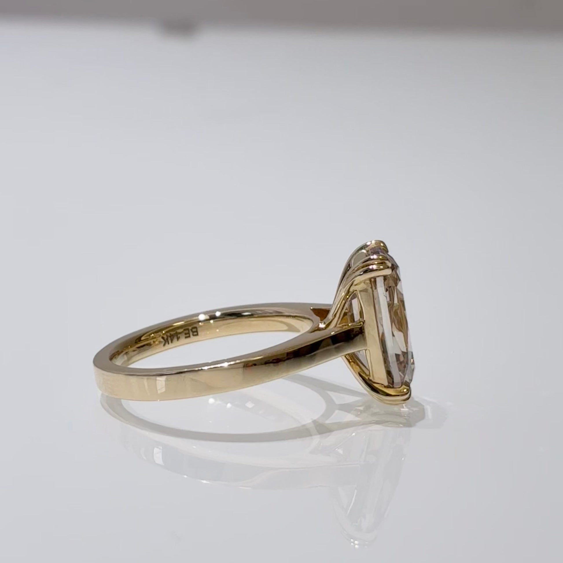Elongated Cushion Champagne Lab Diamond Solitaire Ring | Smooth Plain Band | 14K Gold
