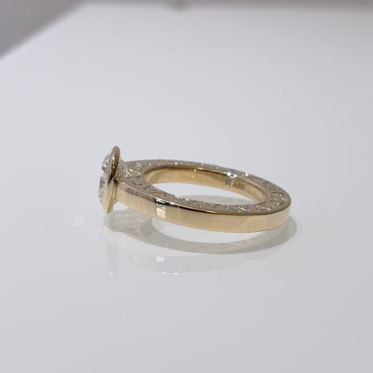 Cushion Lab Grown Diamond Ring | Vintage Double-Side Engraved Band | 14K Gold