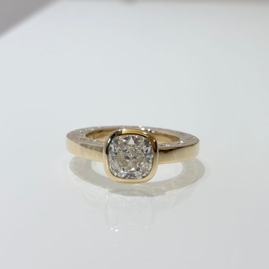 Cushion Lab Grown Diamond Ring | Vintage Double-Side Engraved Band | 14K Gold