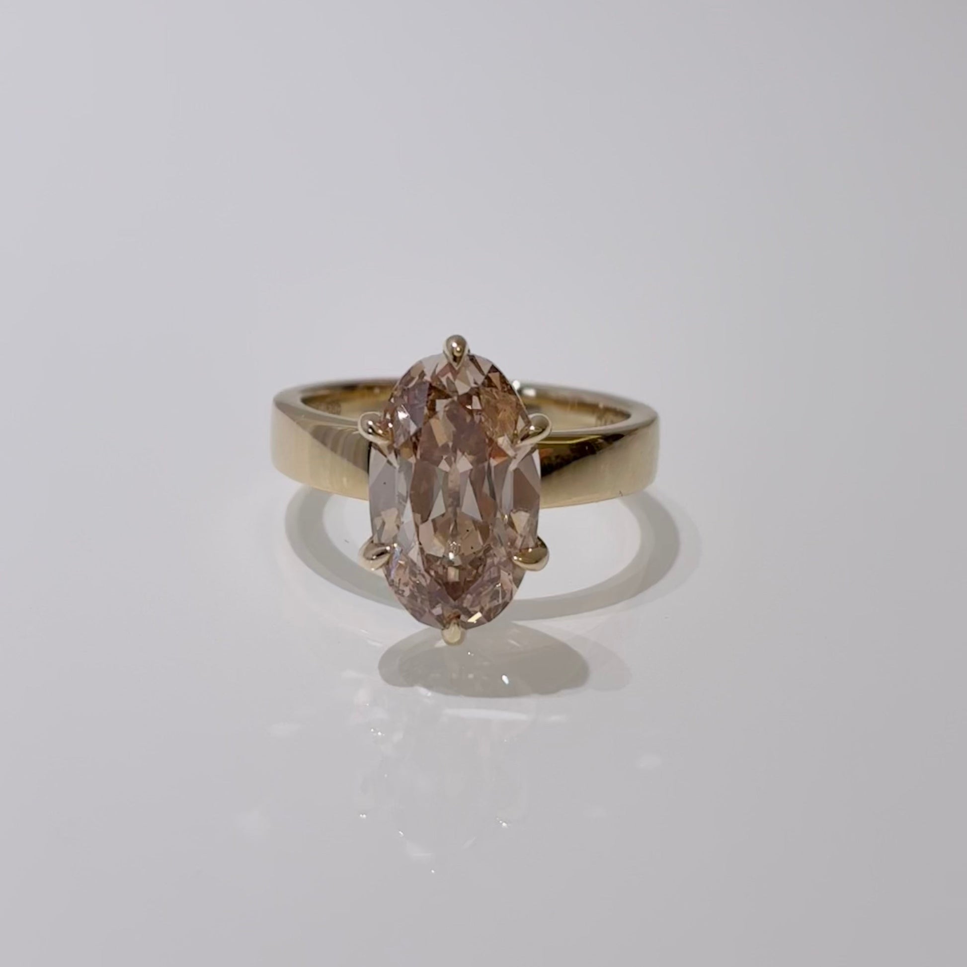 Oval Champagne Lab Diamond | Six Prong Solitaire Ring | 14K Gold
