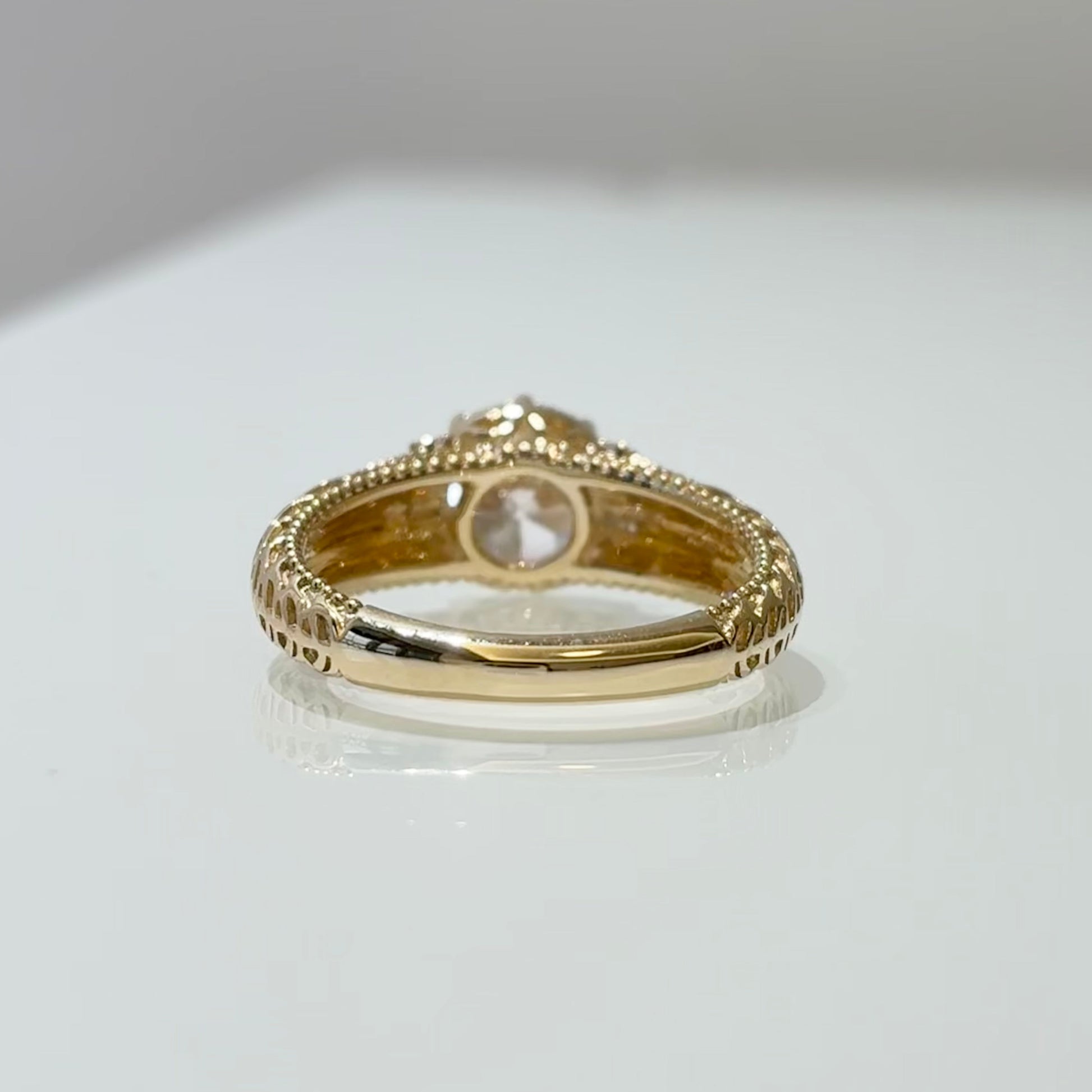 Round Lab Grown Diamond | Vintage Filigree Milgrain Engagement Ring| 14K Gold
