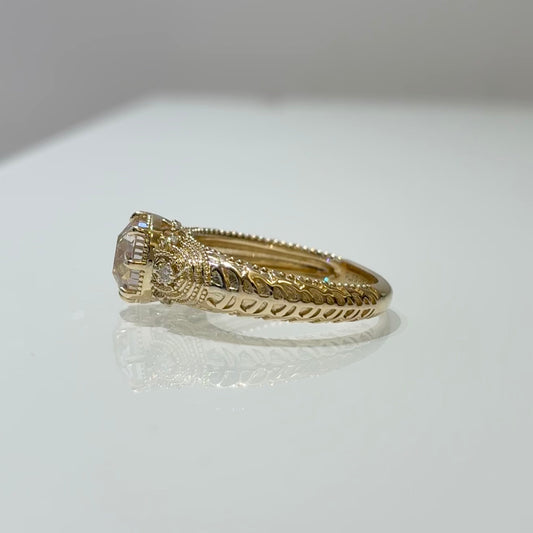 Round Lab Grown Diamond | Vintage Filigree Milgrain Engagement Ring| 14K Gold