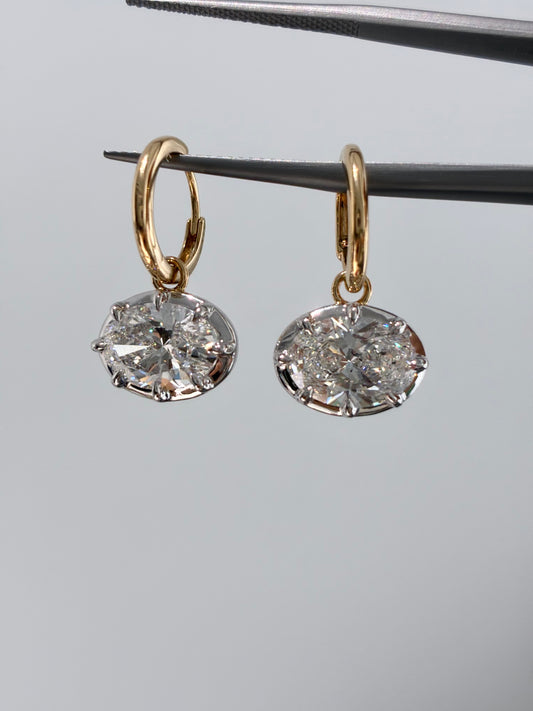 Oval‑Cut West East Lab‑Grown Diamond Dangle Hoop Earrings | 18K Gold