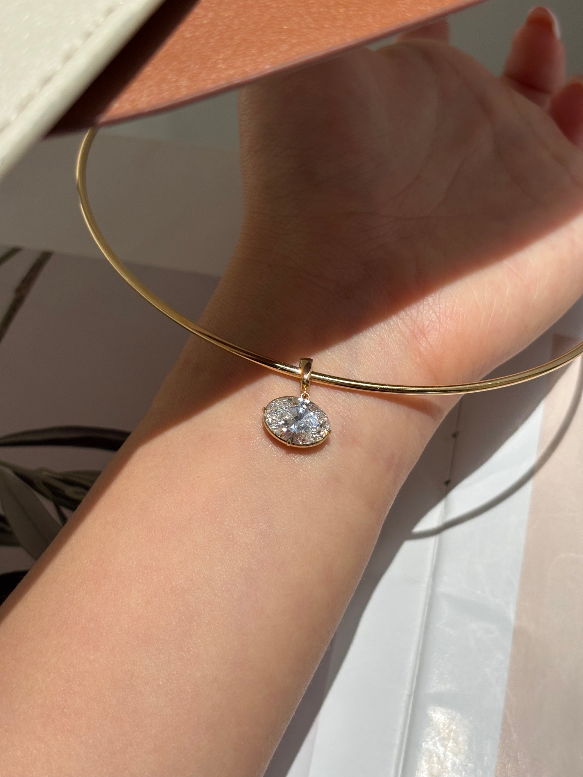 2 carat/3 carat Bezel-Set Oval Lab Grown Diamond Minimalist Solitaire Pendant Charm | 18K Gold