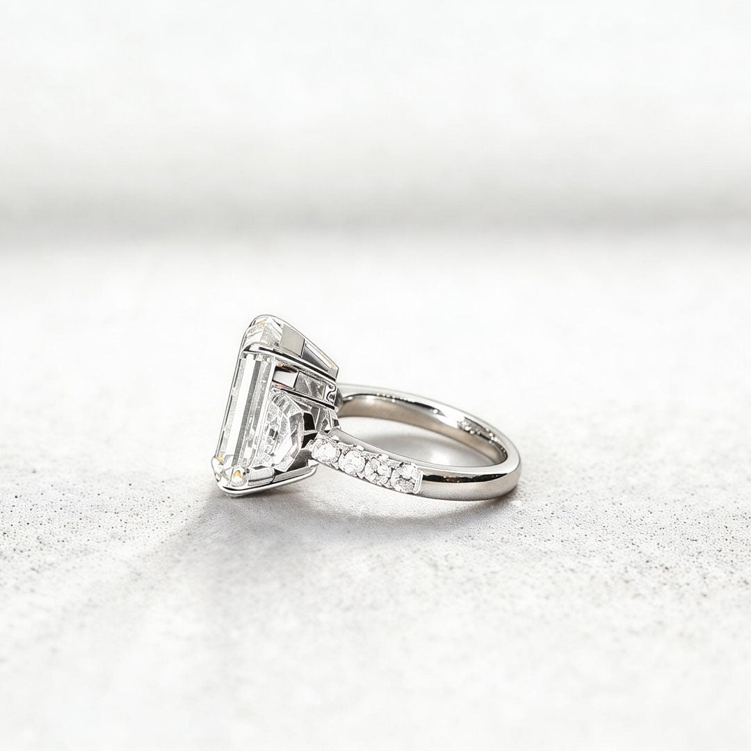 Half Eternity Emerald-Center Trilogy Ring with Cadillac Sidestones
