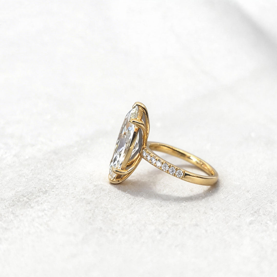 Marquise Cut Lab Diamond Ring | Clover-Shank Band | Half Eternity Accent | Unique Design