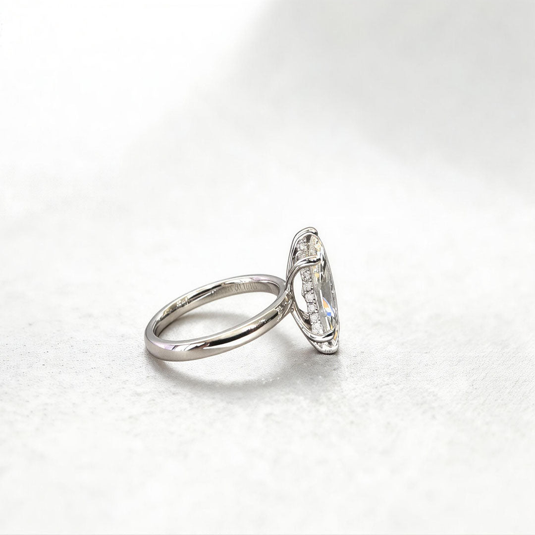 Marquise Solitaire Diamond Ring | Hidden Halo Design | Elongated Elegance | Lab-Grown Diamond