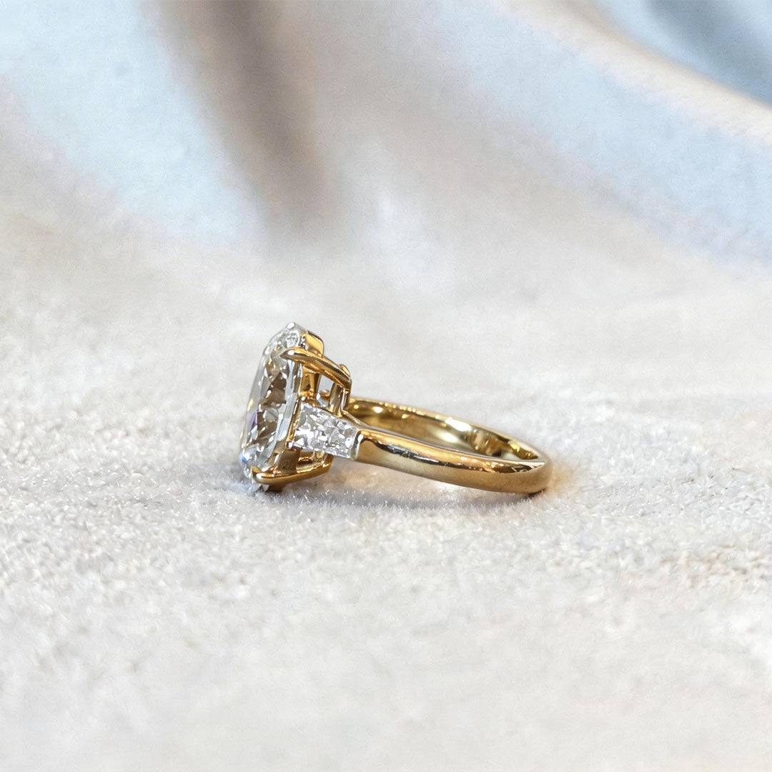 Oval Center Trilogy Ring | Baguette Sidestones | Architectural Elegance | Lab-Grown Diamonds