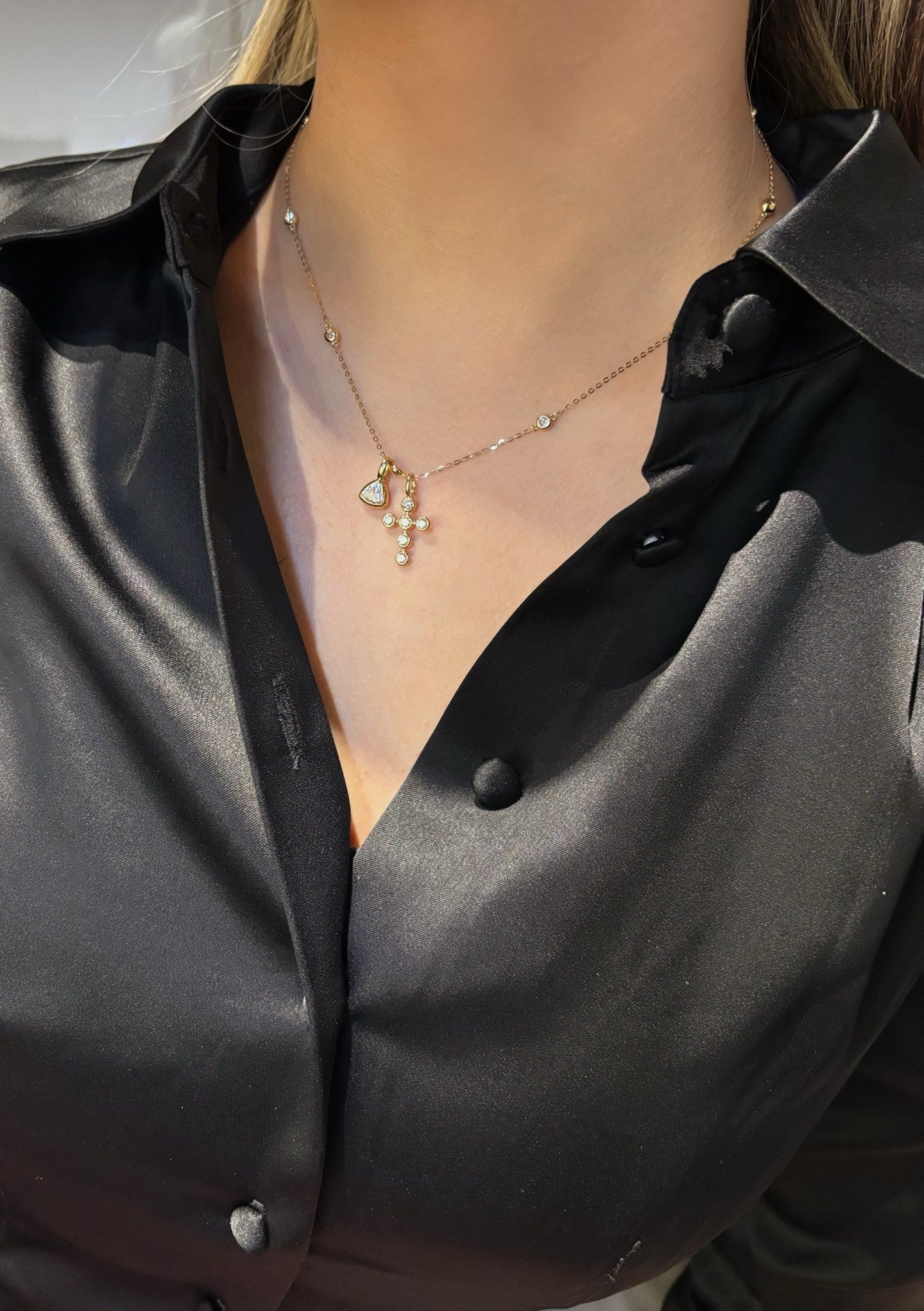 Bezel Set Triangle Lab Grown Diamond Solitaire Pendant | 18K Yellow Gold