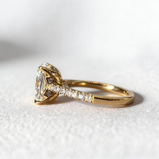 Radiant Cut Minimalist Ring | Hidden Halo Design | Modern Solitaire | Lab-Grown Diamond