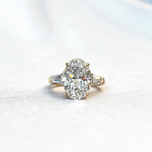 Oval Center Trilogy Ring | Baguette Sidestones | Architectural Elegance | Lab-Grown Diamonds