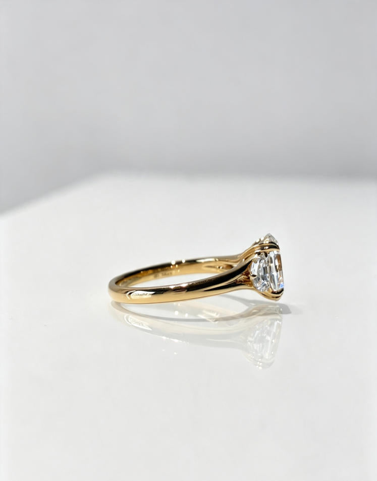 2 carat Oval Step Cut Three Stone Lab Diamond Engagement Ring | 18K Gold