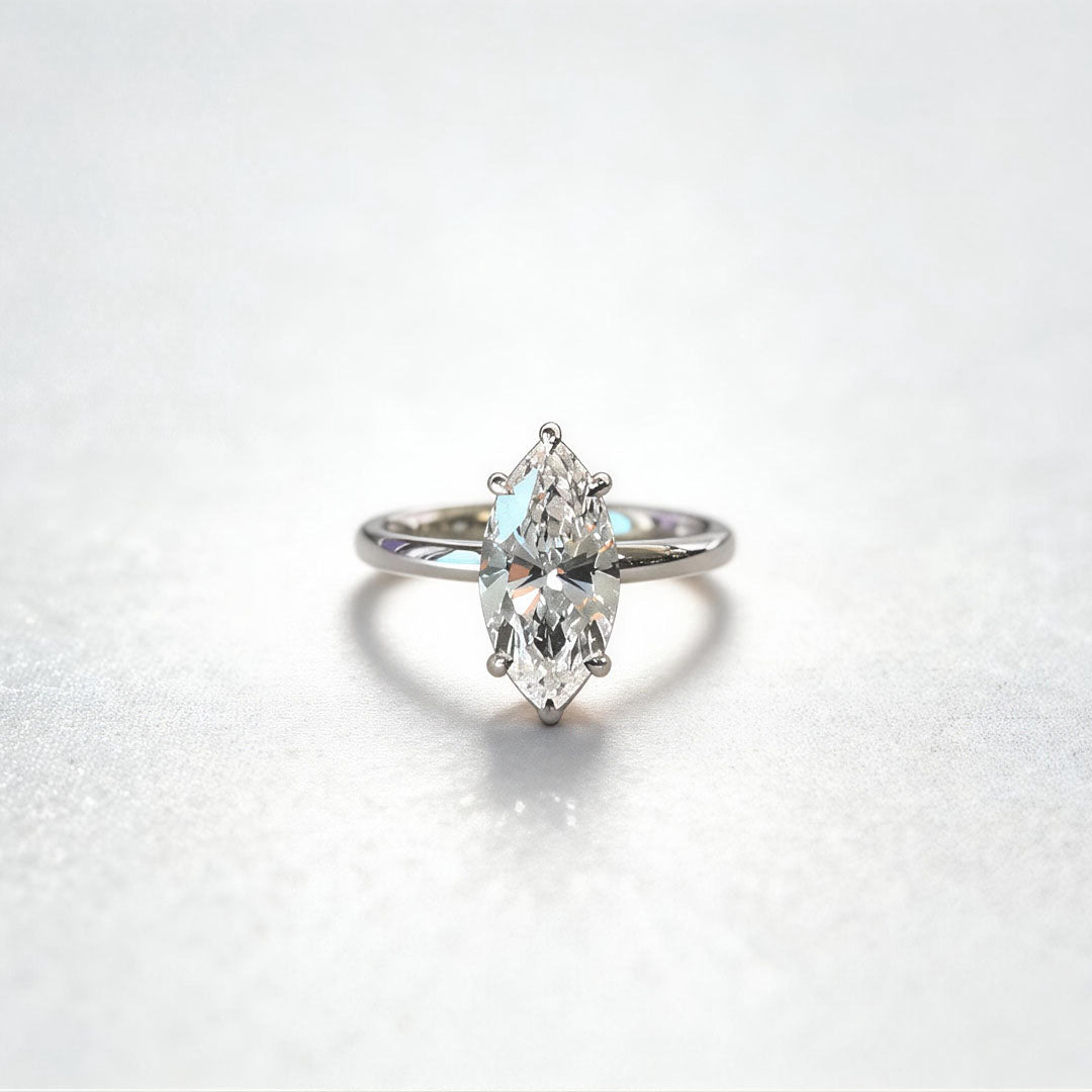 Marquise Solitaire Diamond Ring | Hidden Halo Design | Elongated Elegance | Lab-Grown Diamond