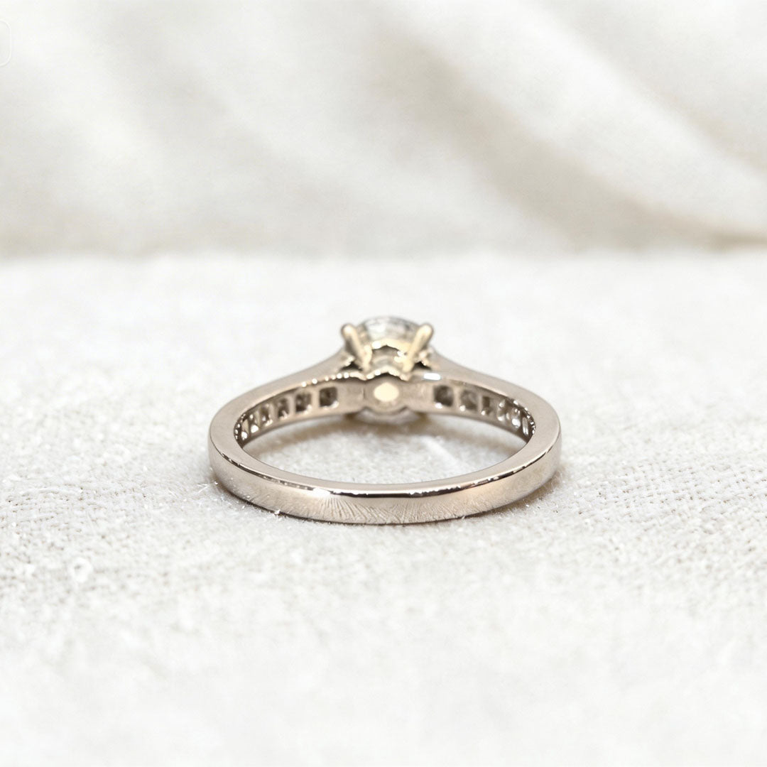 Platinum round Lab Diamond Ring with Half Eternity Band
