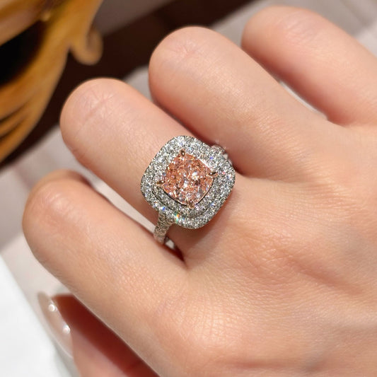2.15 Carat 6.72g 18K Gold | Cushion Cut Pink Lab-Grown Diamond Ring | 6.72g 18K Gold | Vintage Half-Halo Design