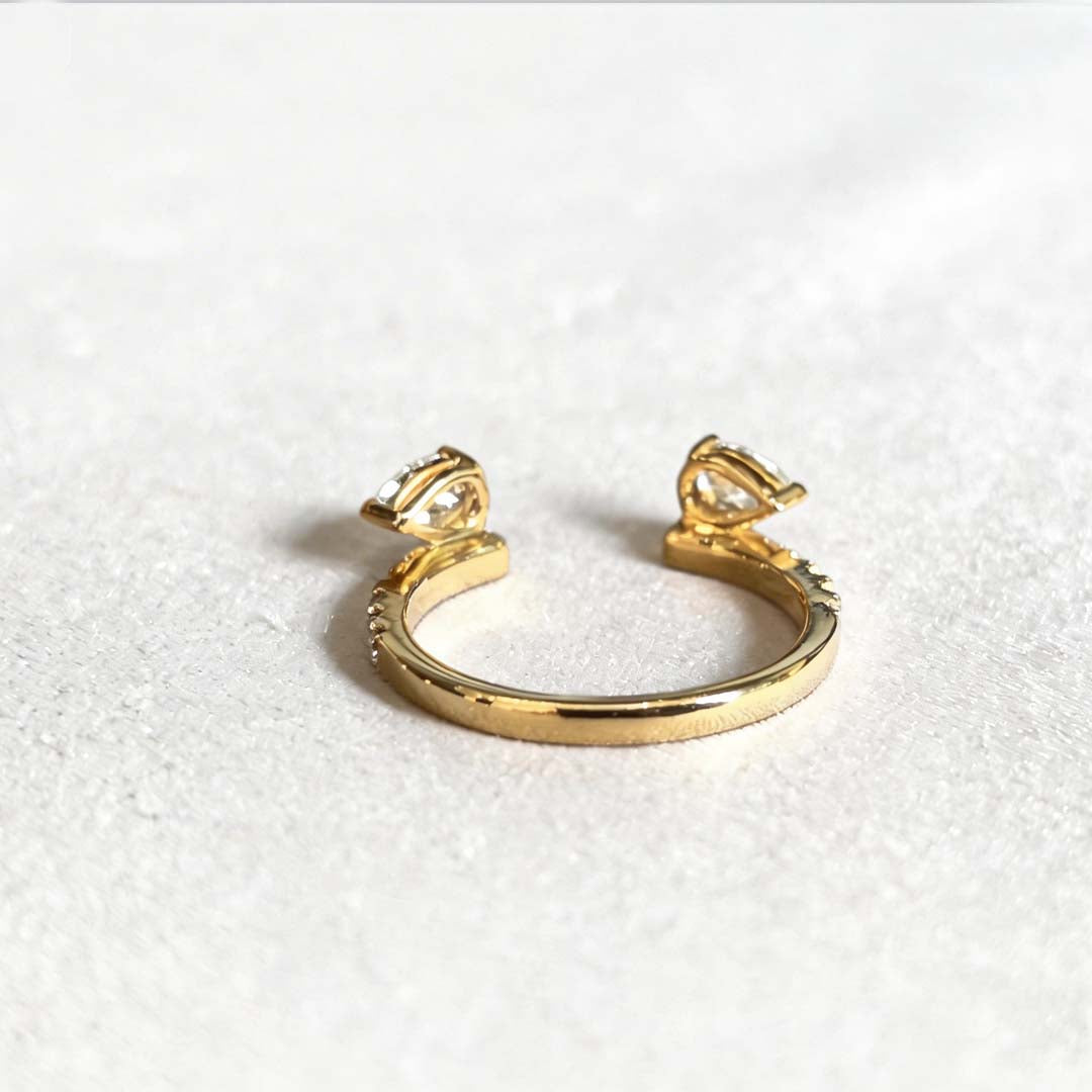 Open-End Pear Cut Diamond Ring | Half Pavé Band | 18K Yellow Gold