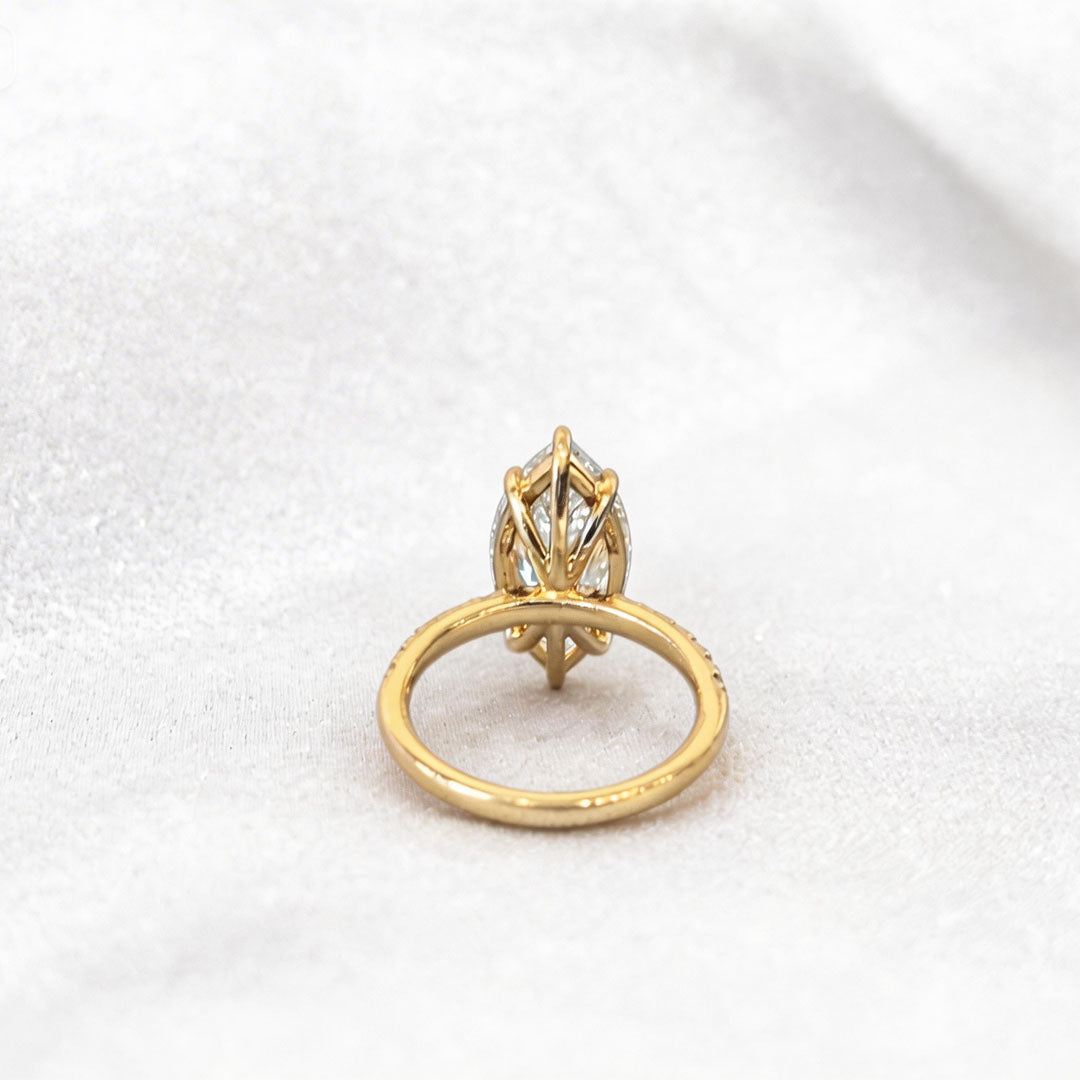 Marquise Cut Lab Diamond Ring | Clover-Shank Band | Half Eternity Accent | Unique Design