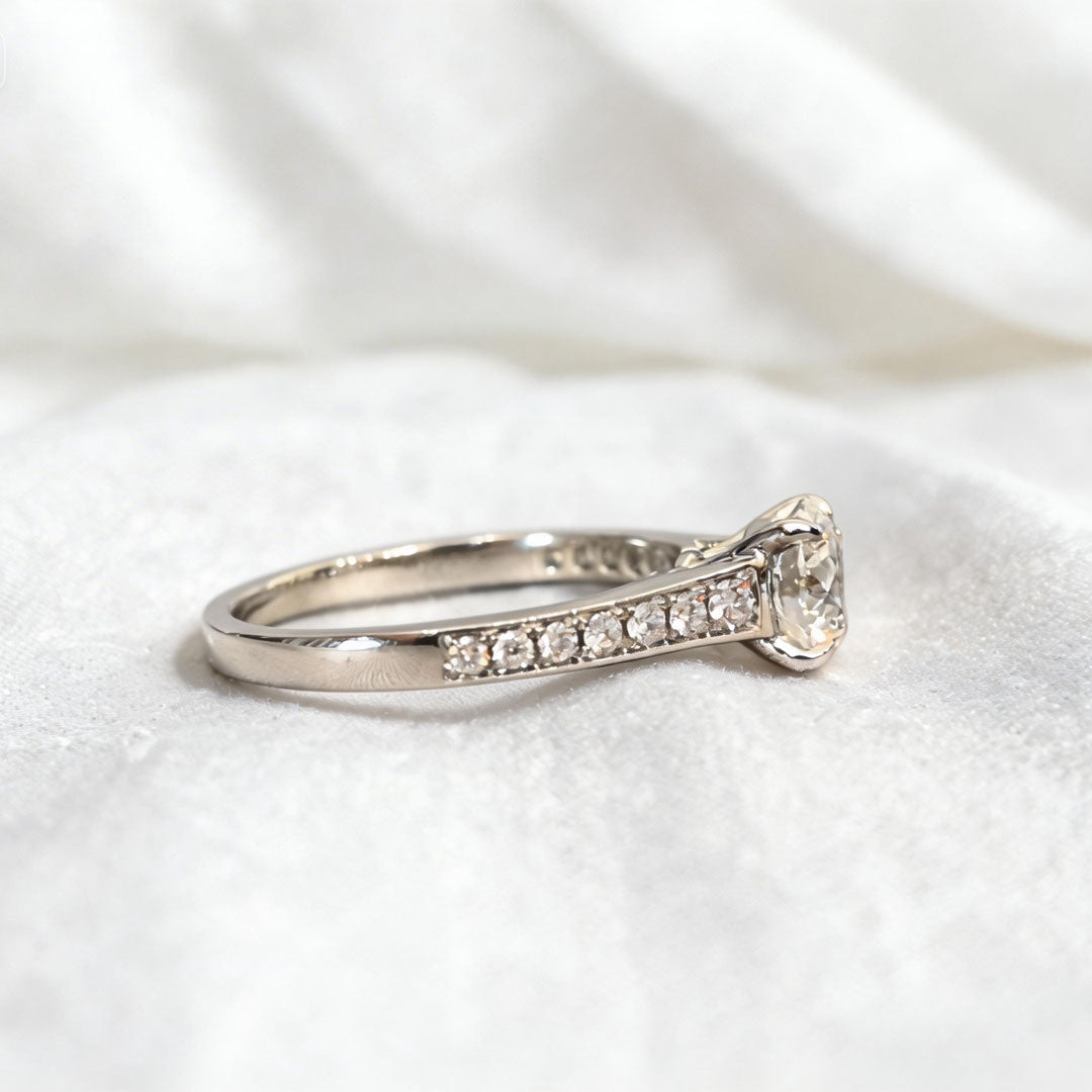 Platinum round Lab Diamond Ring with Half Eternity Band