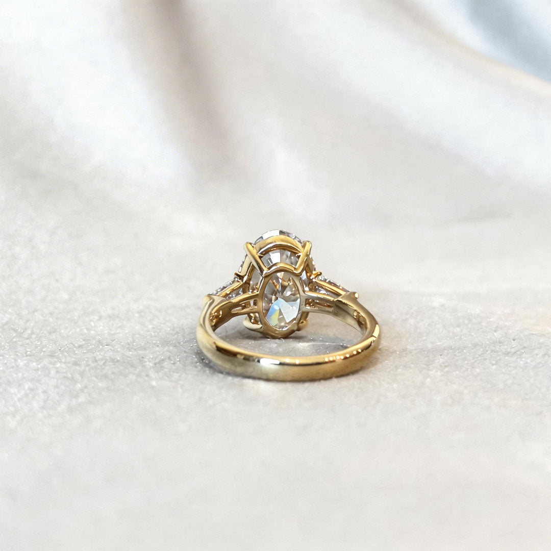 Oval Center Trilogy Ring | Baguette Sidestones | Architectural Elegance | Lab-Grown Diamonds