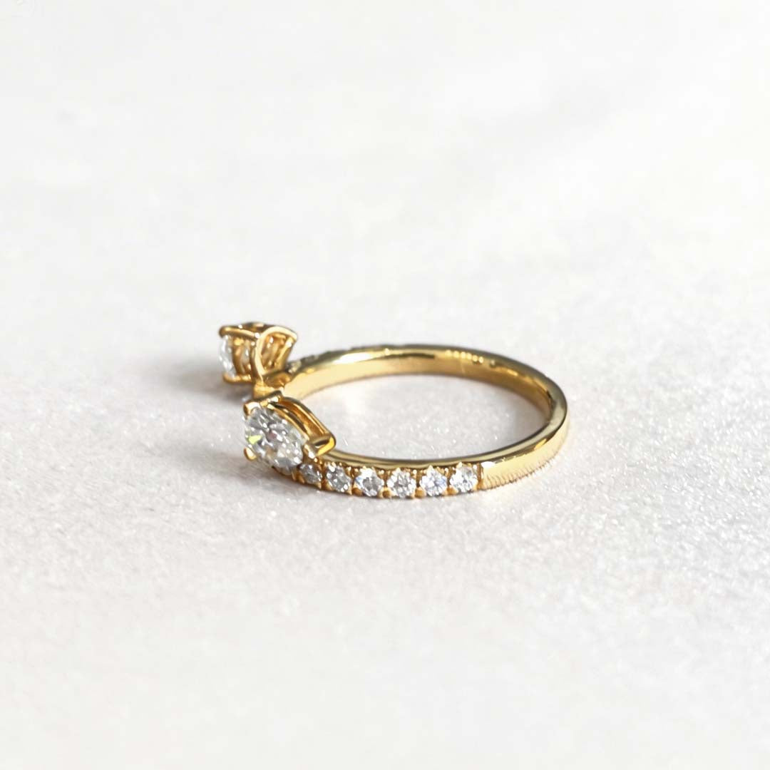 Open-End Pear Cut Diamond Ring | Half Pavé Band | 18K Yellow Gold