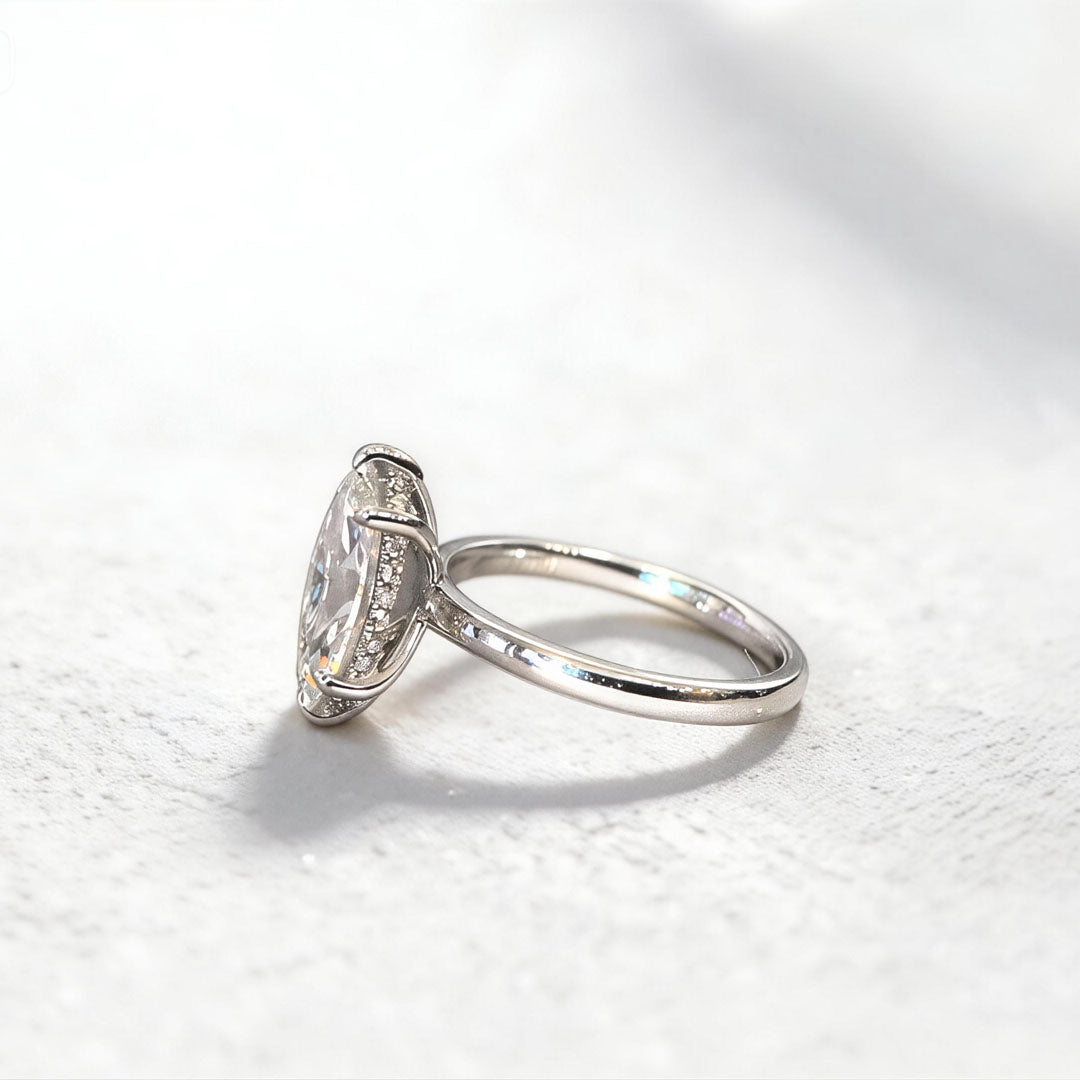 Marquise Solitaire Diamond Ring | Hidden Halo Design | Elongated Elegance | Lab-Grown Diamond
